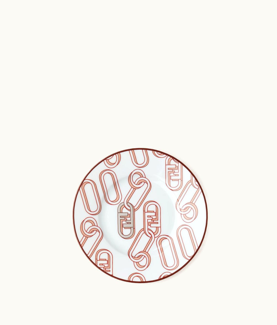 Fendi Set Of Two Fendi O’lock Bread Plates - White And Brick Red Porcelain Bread Plates