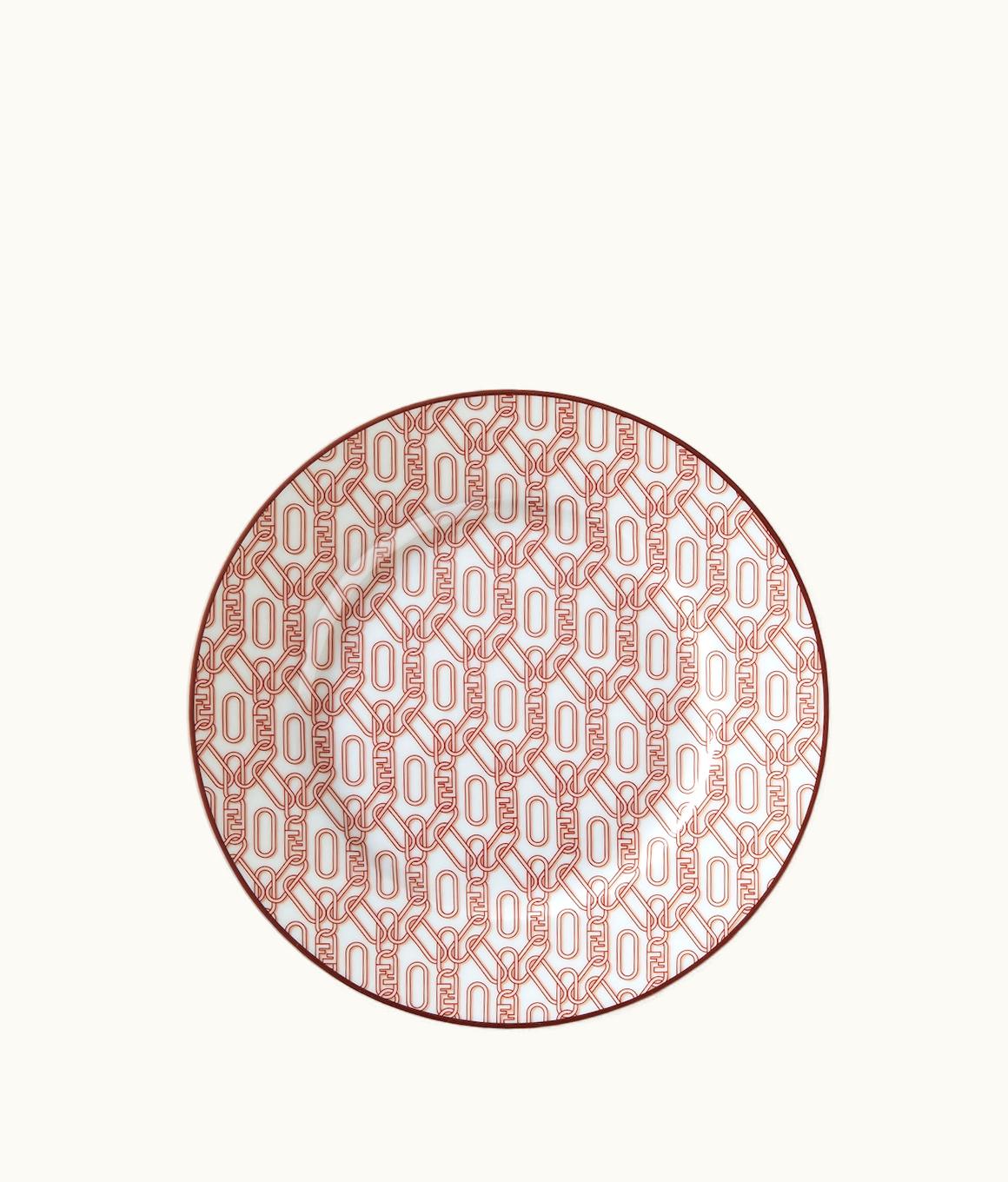 Fendi Fendi O’Lock Chain Limoges Porcelain Side Plates - White And Brick Red