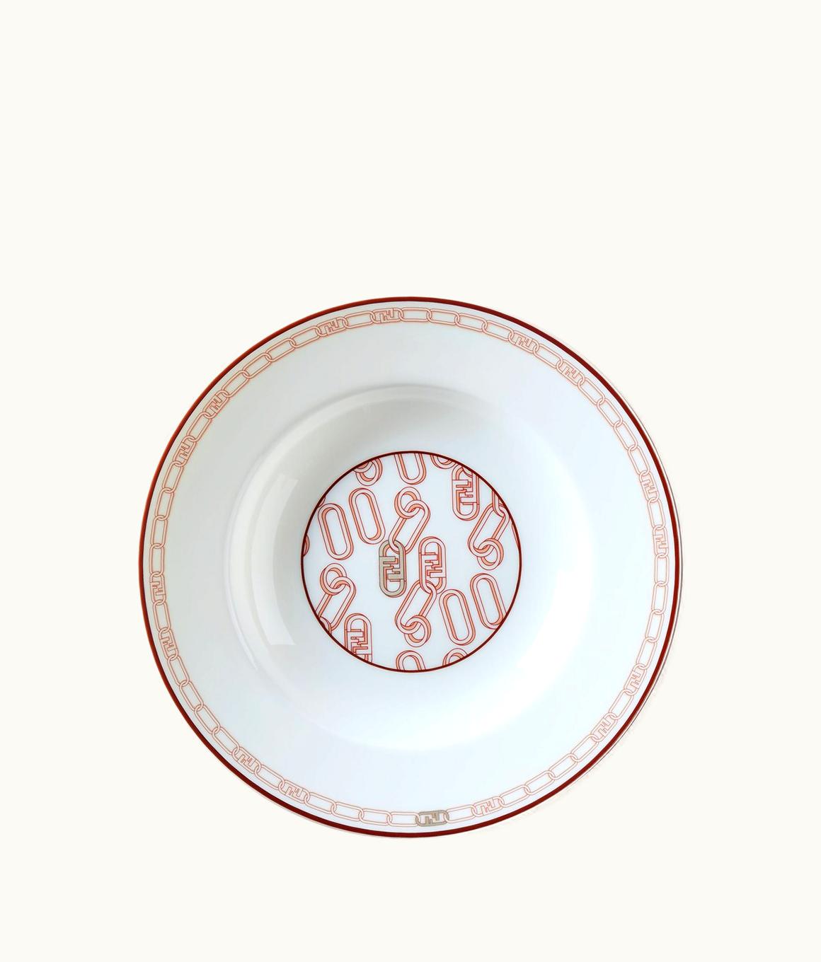 Fendi Set Of Two Fendi O’lock Plates - White And Brick Red Porcelain Soup Plates