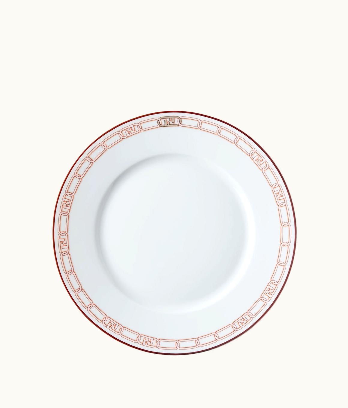 Fendi Fendi Casa Fendi O’Lock Chain Porcelain Dinner Plates Set - White And Brick Red