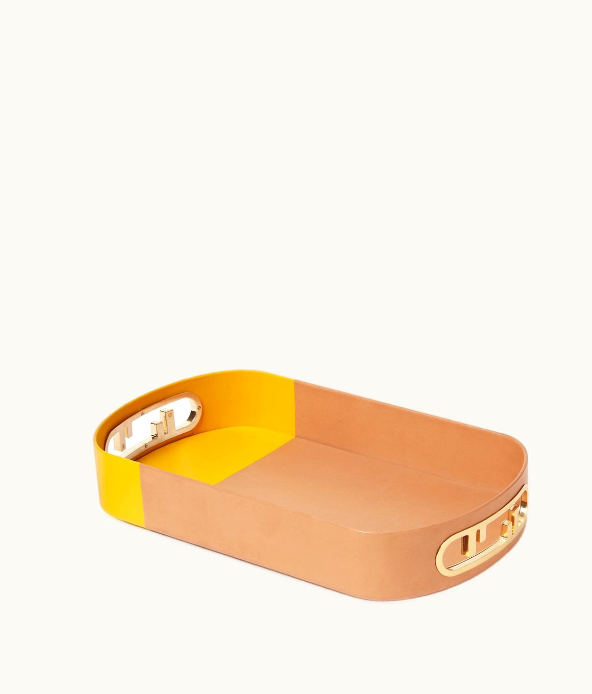 Fendi Fendi O'Lock Small Oval Tray - Multicolor Nappa Leather (Beige/Light Green)