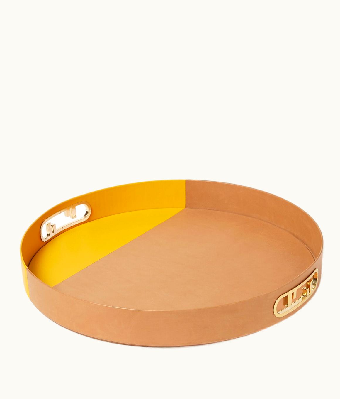 Fendi Fendi O'Lock Round Leather Tray - Multicolor Beige & Yellow