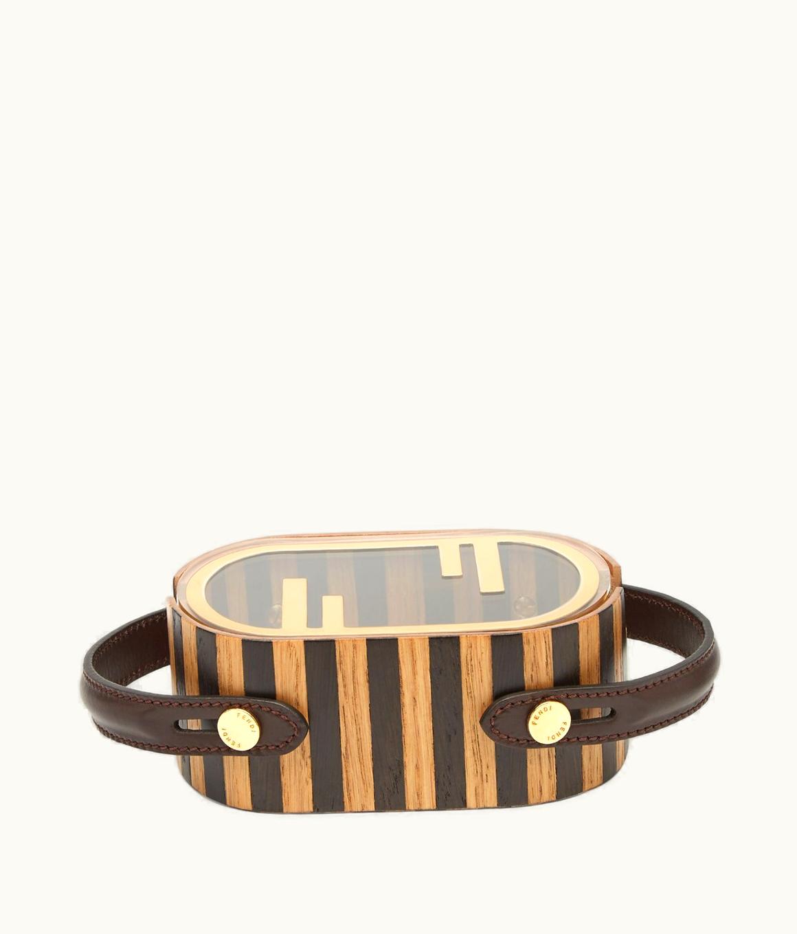 Fendi Fendi O’Lock Pequin Wood Oval Box - Gold Stripe