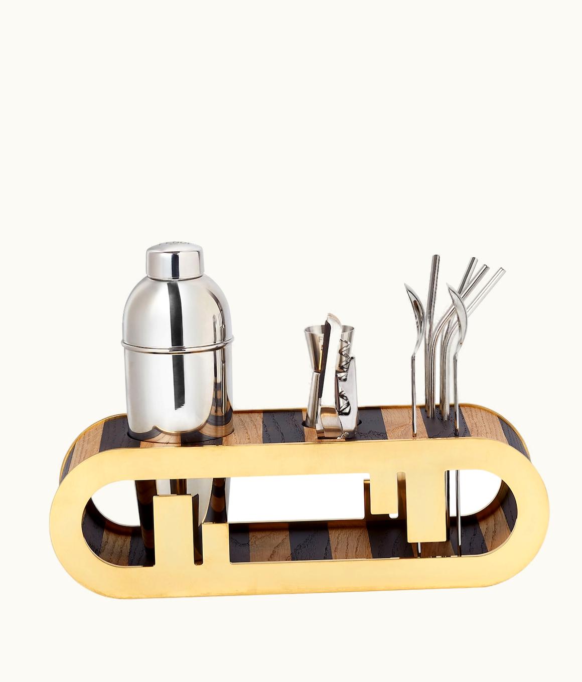 Fendi O’lock Bar Set - Pequin Wood And Gold-Colored Metal Bar Set
