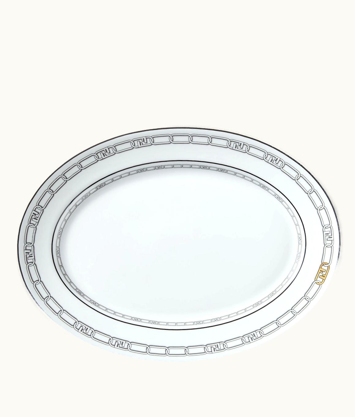 Fendi O’lock Chain Limoges Porcelain Oval Serving Plate White