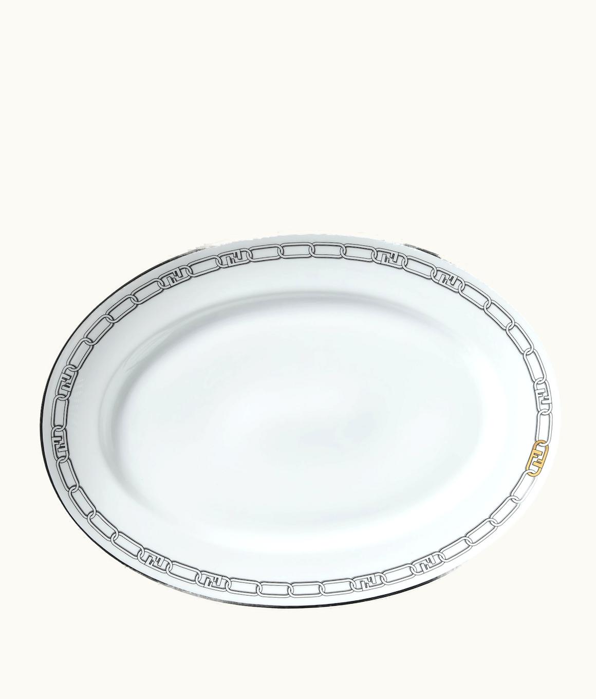 Fendi Fendi O’Lock Chain White Porcelain Oval Serving Plate