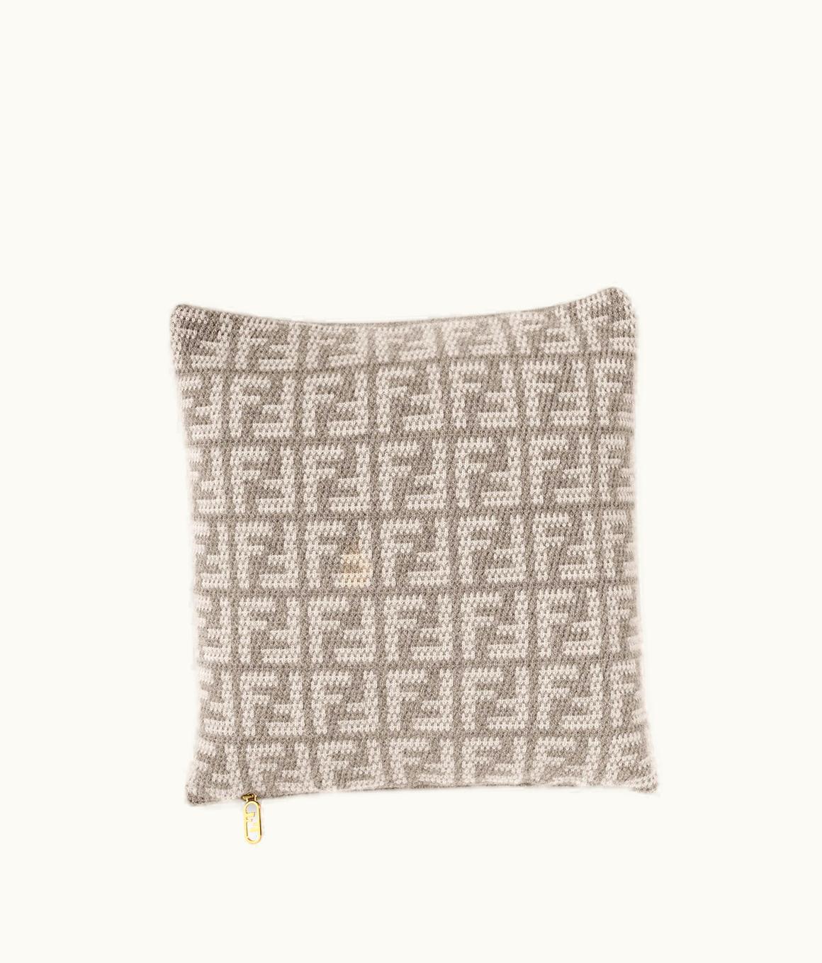 Fendi FF Square Cushion - Dove Gray Cashmere Cushion