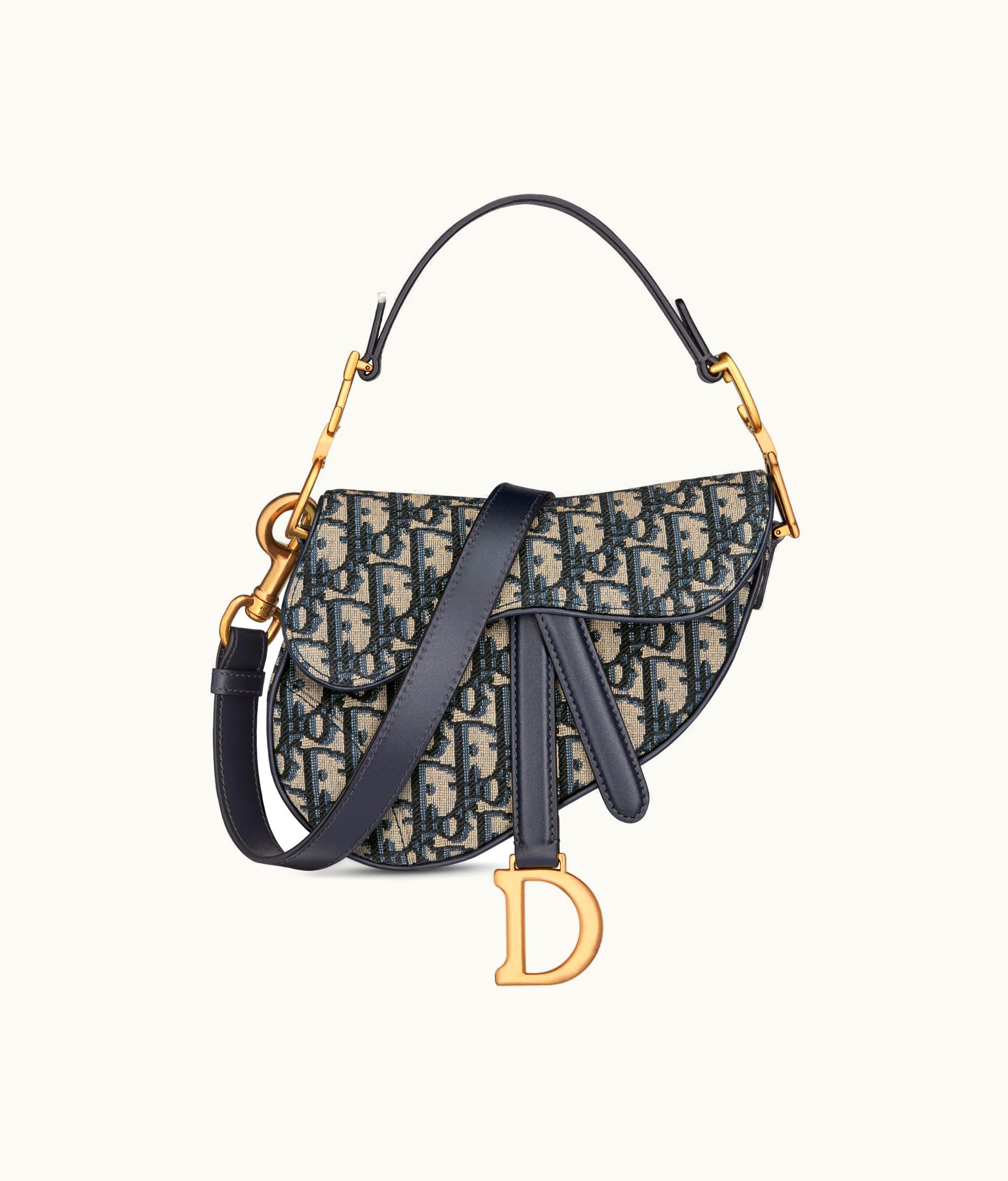 Dior Mini Saddle Bag With Strap - Blue Dior Oblique Jacquard