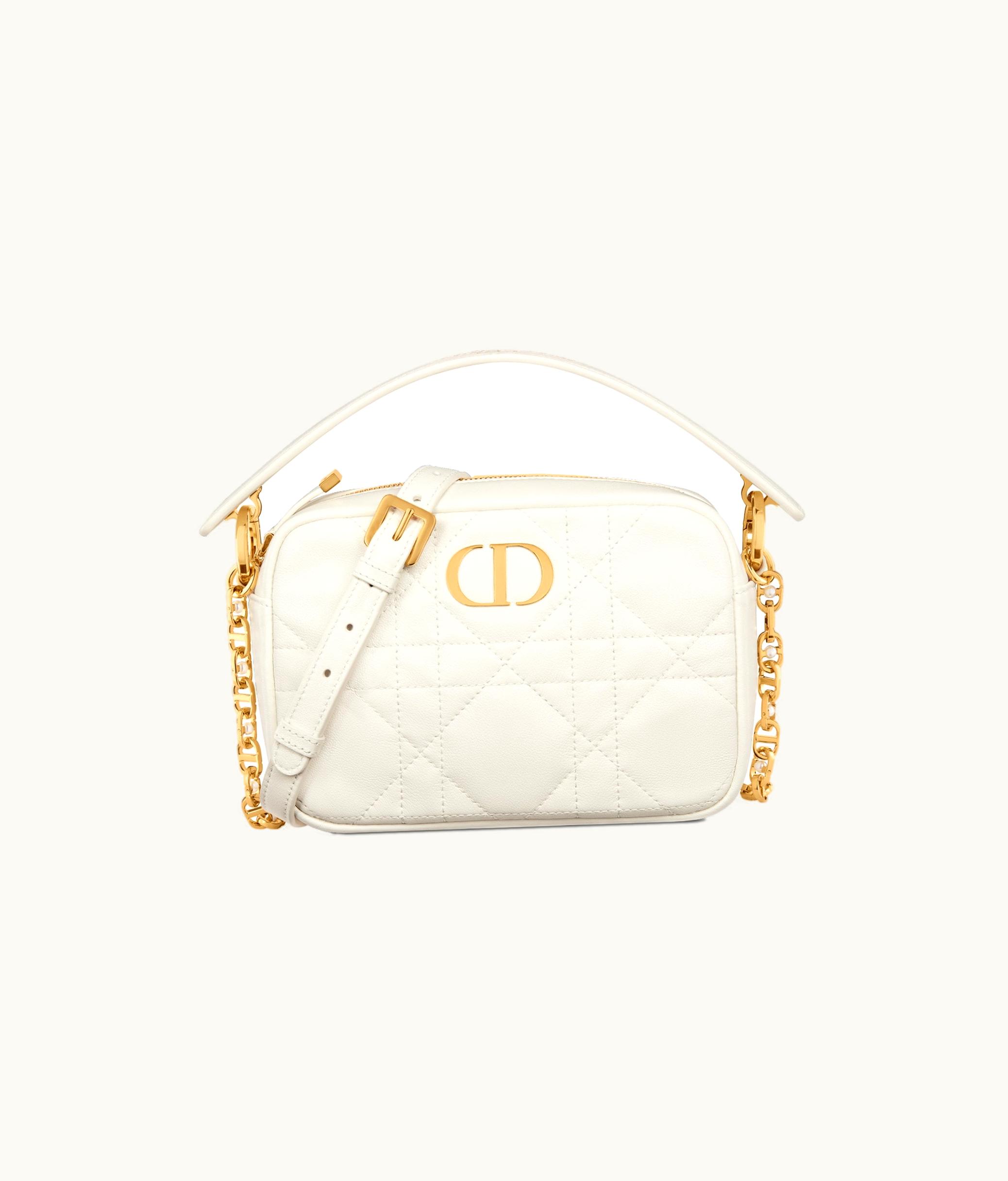 Dior Small Dior Caro Top Handle Camera Bag - Latte Macrocannage Calfskin
