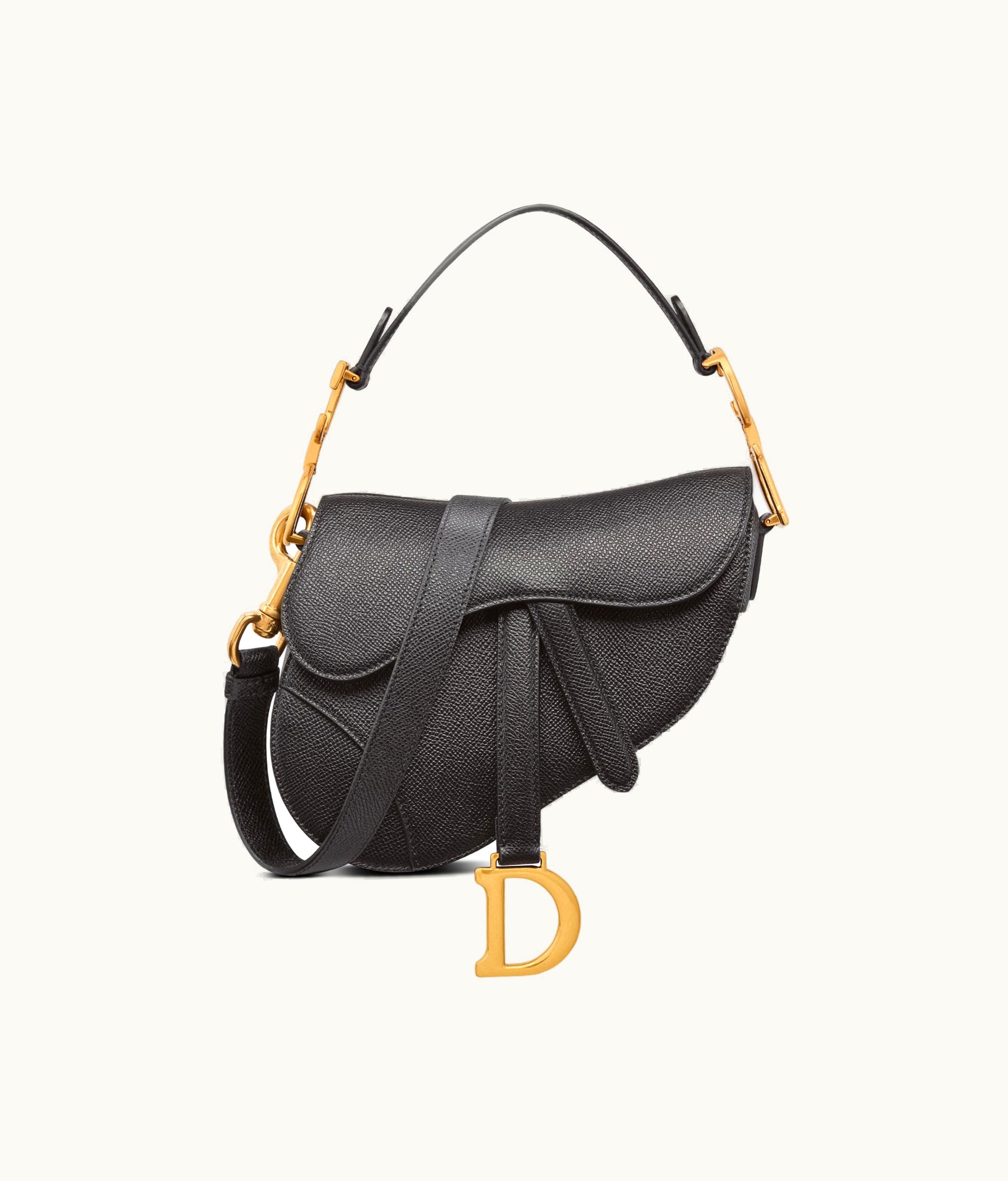 Dior Dior Mini Saddle Bag with Strap - Black Grained Calfskin