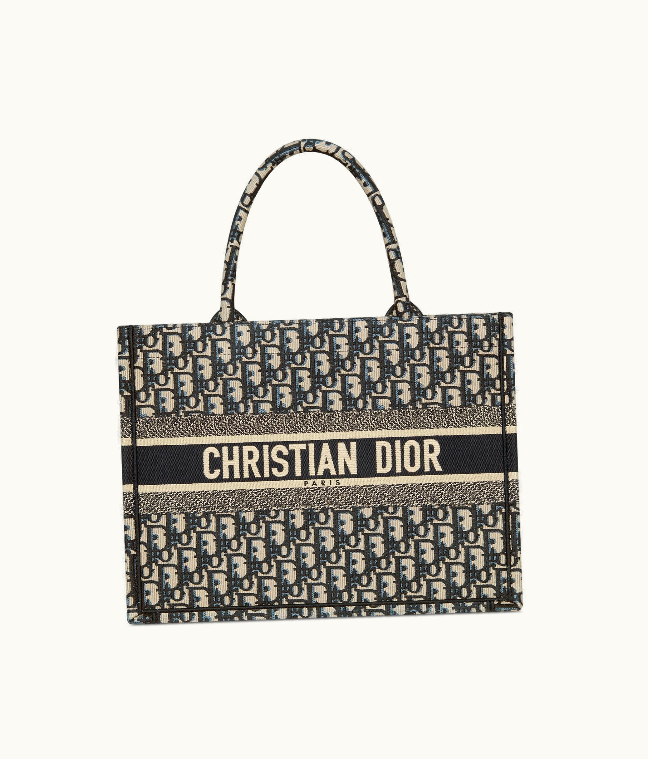 Dior Medium Dior Book Tote - Ecru And Blue Dior Oblique Embroidery (36 X 27.5 X 16.5 CM)