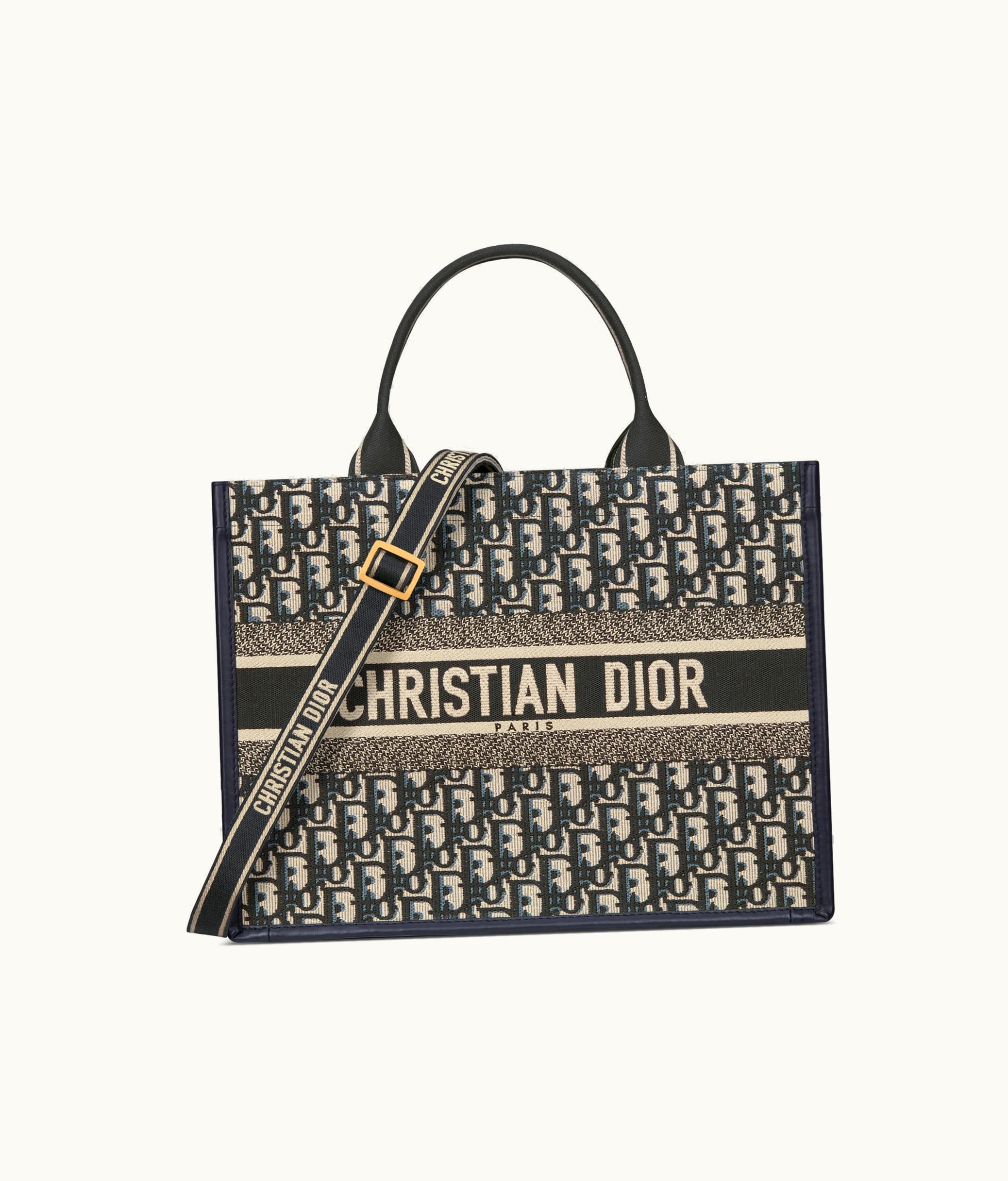 Dior Medium Dior Book Tote - Blue Dior Oblique Embroidery And Calfskin (36.5 X 28 X 17.5 CM)