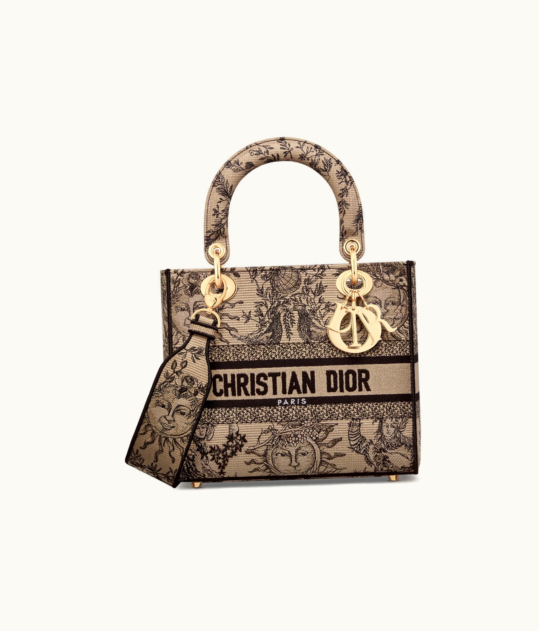 Dior Dior Medium Lady D-Lite Bag - Beige And Black Toile De Jouy Soleil Embroidery