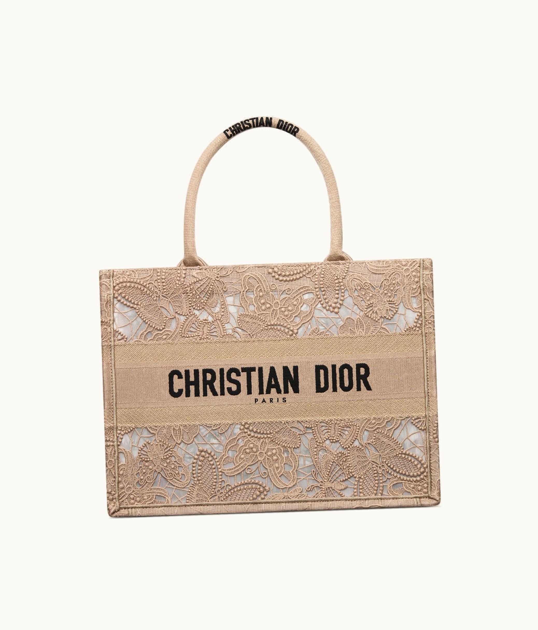 Dior Medium Dior Book Tote - Beige D-Lace Butterfly Embroidery With Macramé Effect (36 X 27.5 X 16.5 CM)