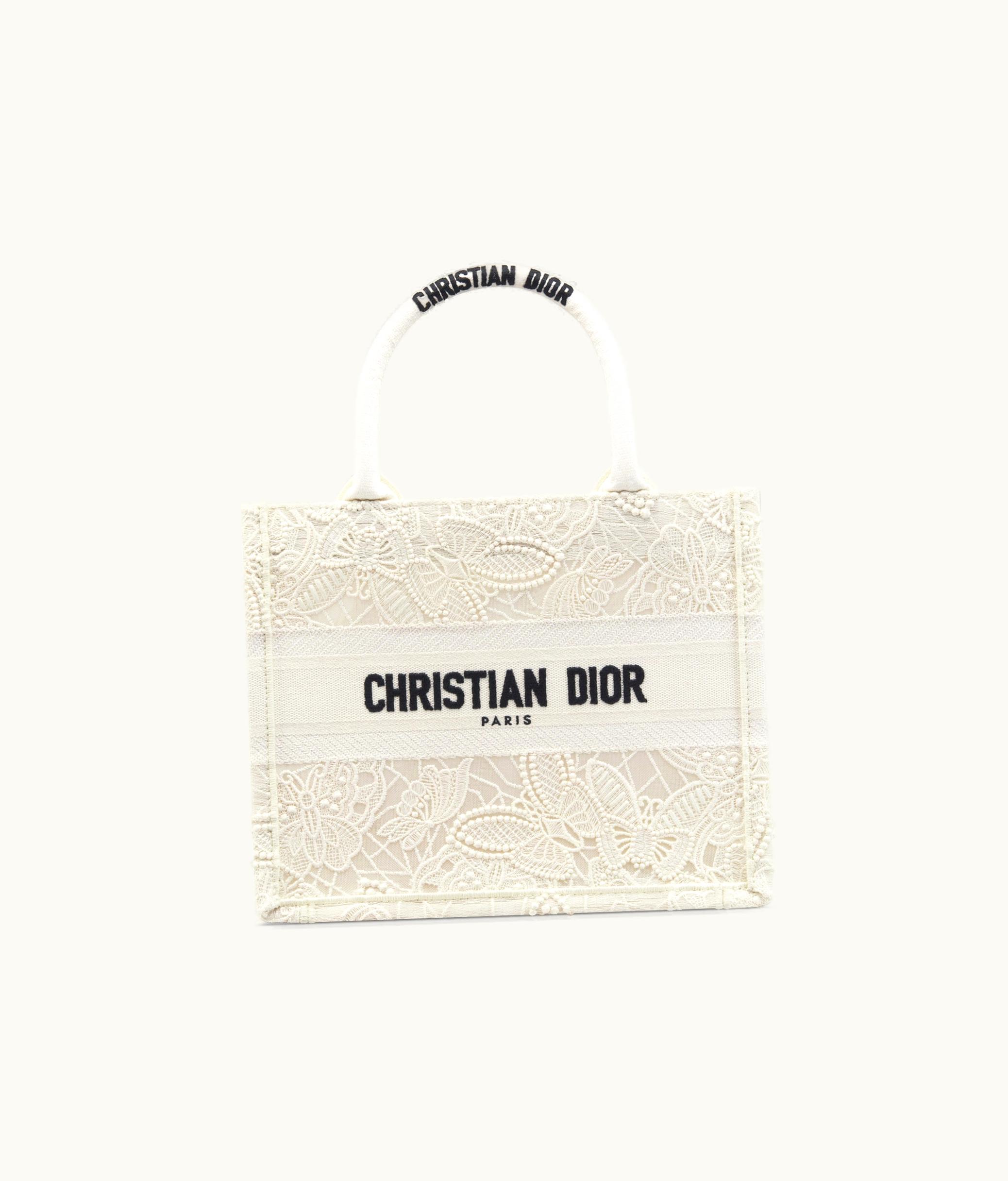 Dior Small Dior Book Tote - White D-Lace Butterfly Embroidery With Macramé Effect (26.5 X 21 X 14 CM)