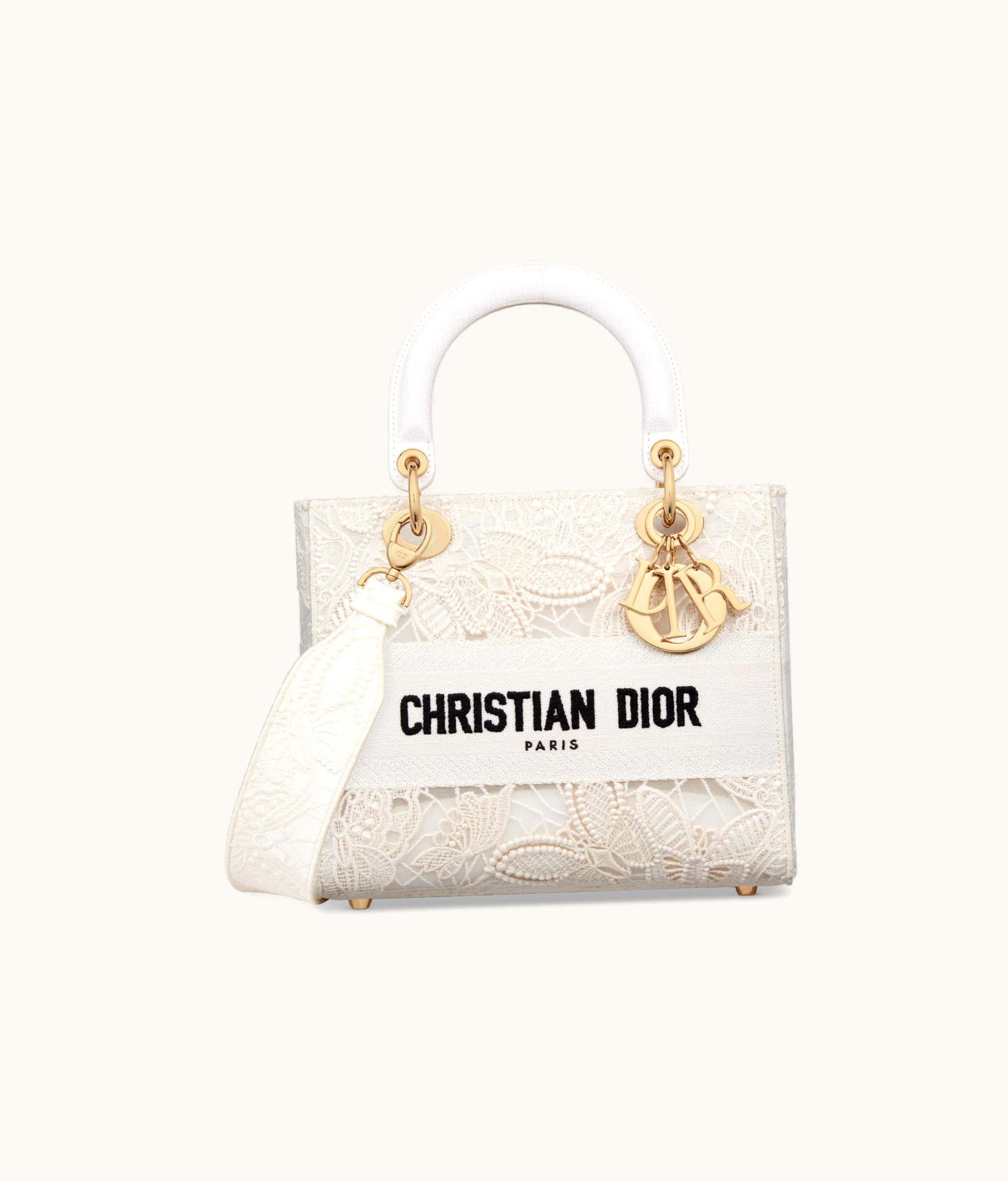 Dior Dior Medium Lady D-Lite Bag - White D-Lace Butterfly Embroidery With Macramé Effect
