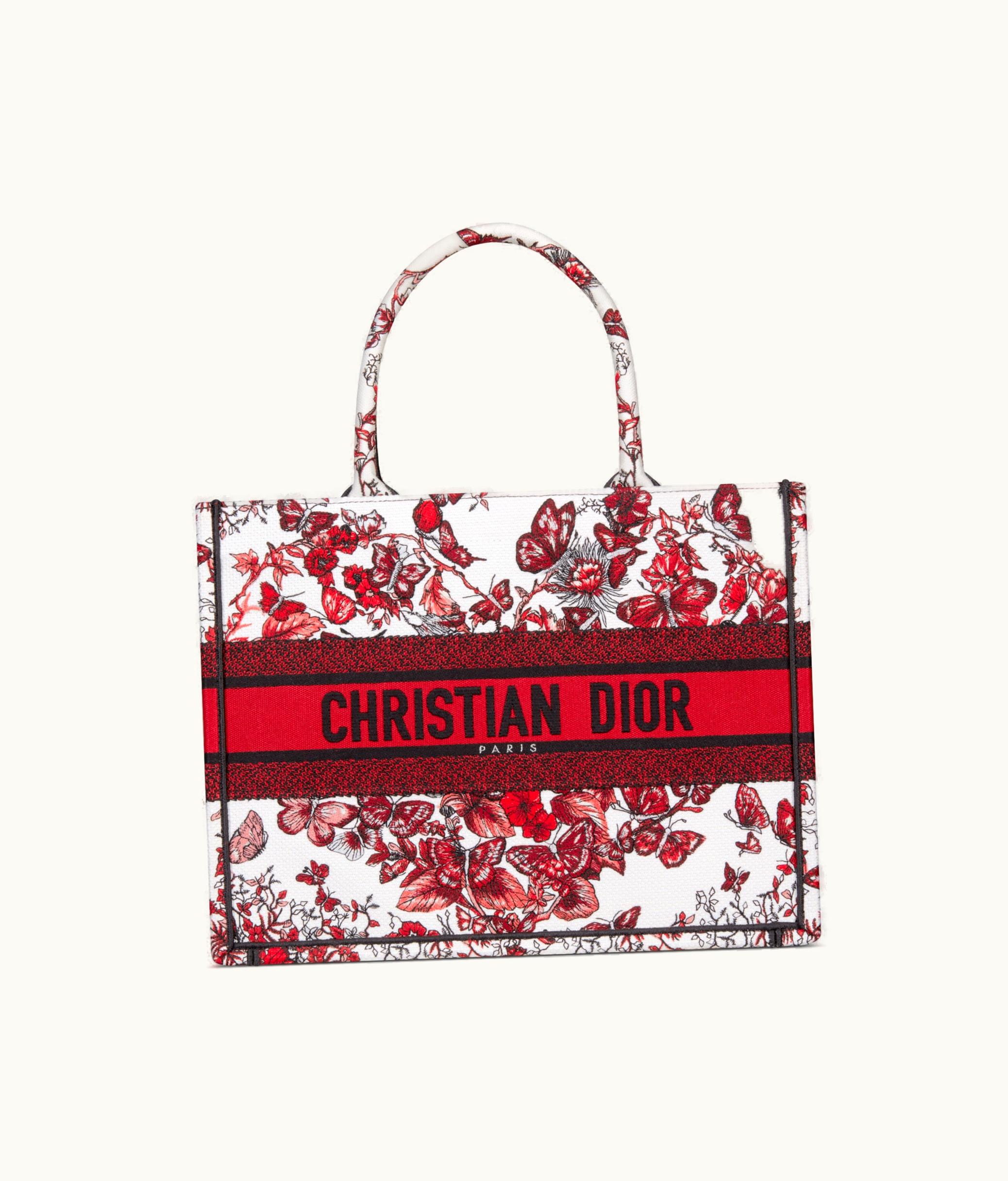 Dior Medium Dior Book Tote - White And Red Le Cœur Des Papillons Embroidery (36 X 27.5 X 16.5 CM)