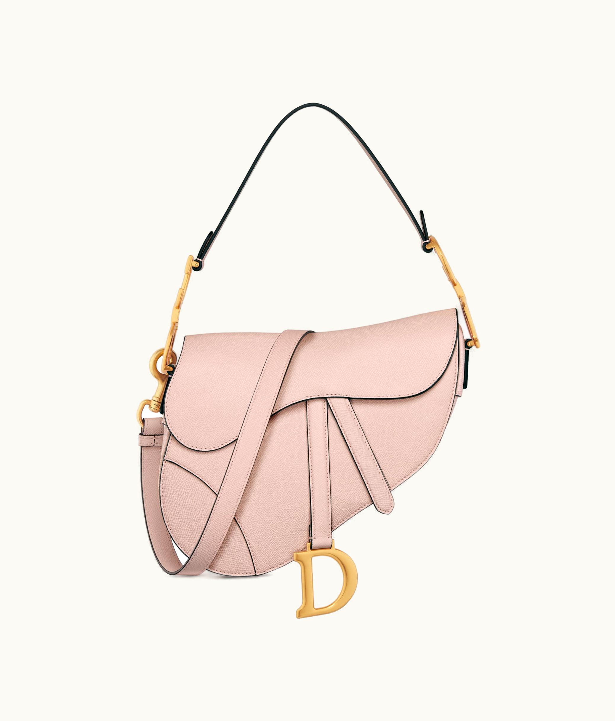 Dior Dior Saddle Bag With Strap - Powder Pink Grained Calfskin