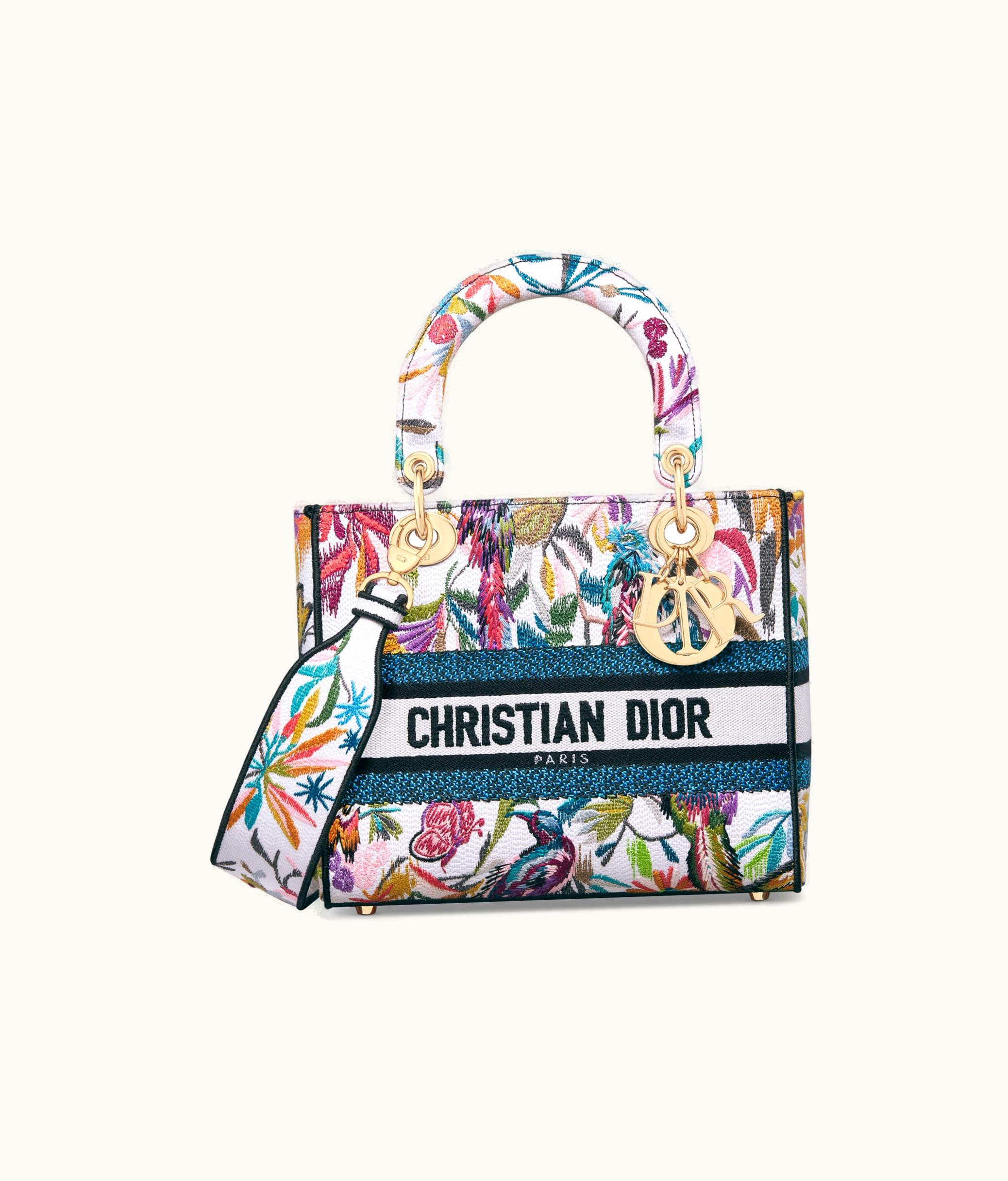 Dior Dior Medium Lady D-Lite Bag - White Multicolor Toile De Jouy Fantastica Embroidery