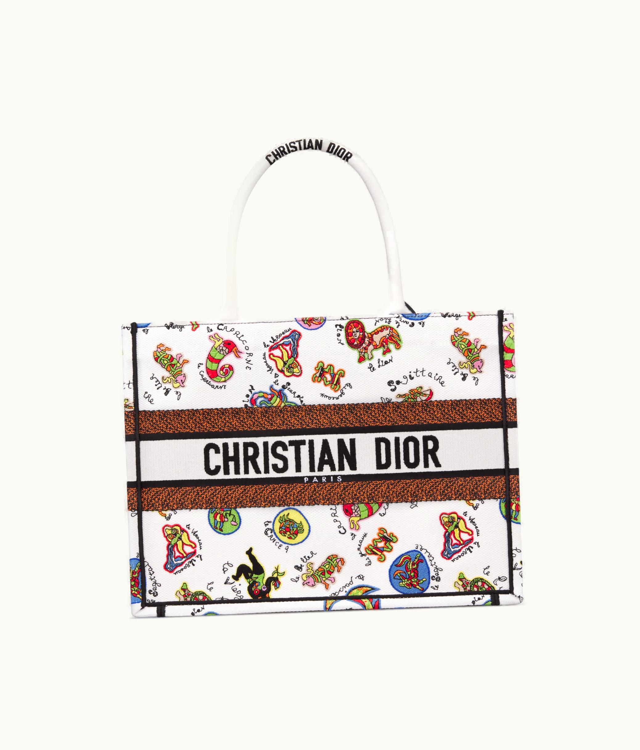 Dior Medium Dior Book Tote - White Multicolor Dragon Zodiac Embroidery (36 X 27.5 X 16.5 CM)