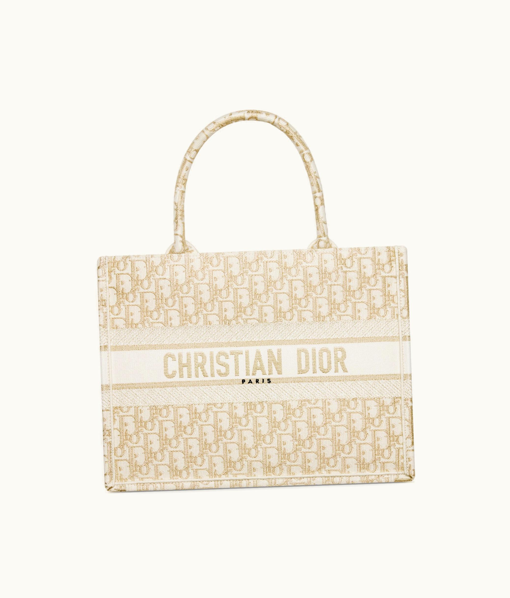 Dior Medium Dior Book Tote - White And Gold-Tone Dior Oblique Embroidery (36 X 27.5 X 16.5 CM)