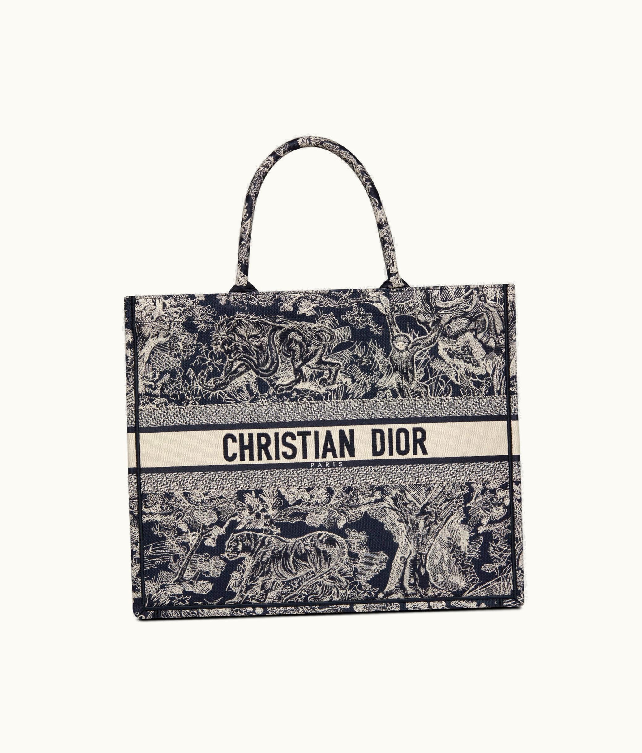 Dior Large Dior Book Tote - Blue And Ecru Toile De Jouy Reverse Embroidery (42 X 35 X 18.5 CM)