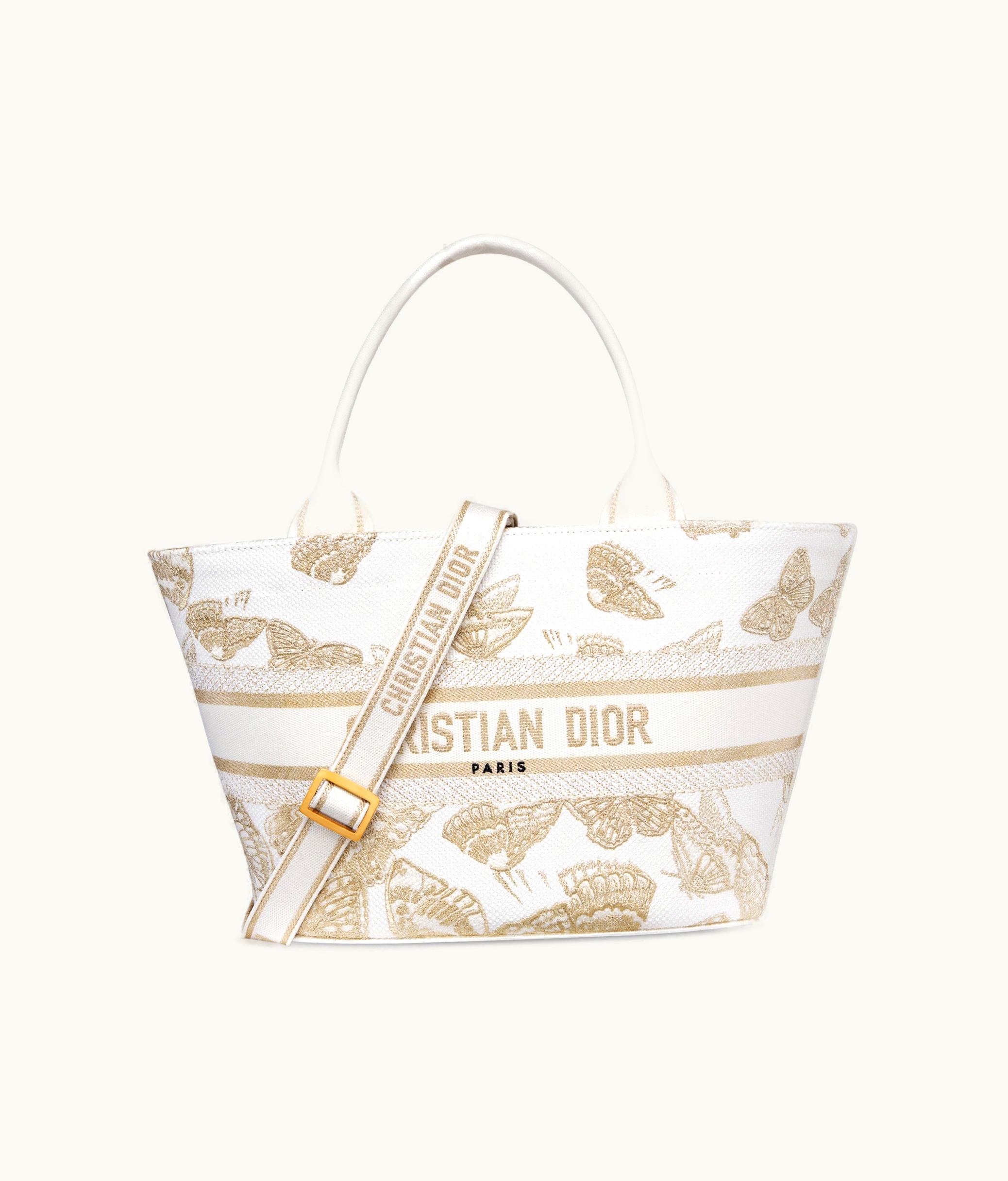 Dior Dior Hat Basket Bag - White And Gold-tone Gradient Butterflies Embroidery