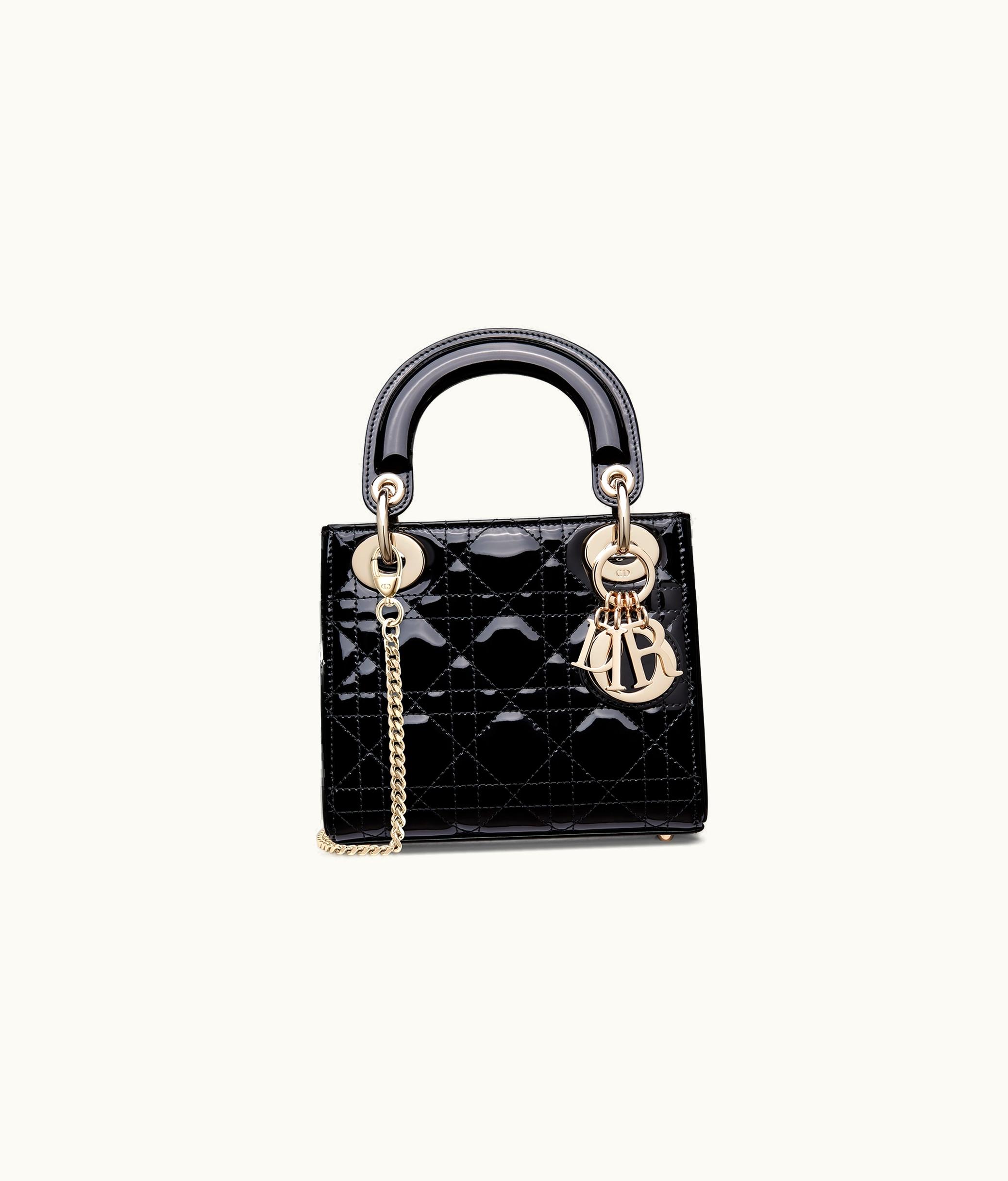 Dior Mini Lady Dior Bag - Black Patent Cannage Calfskin