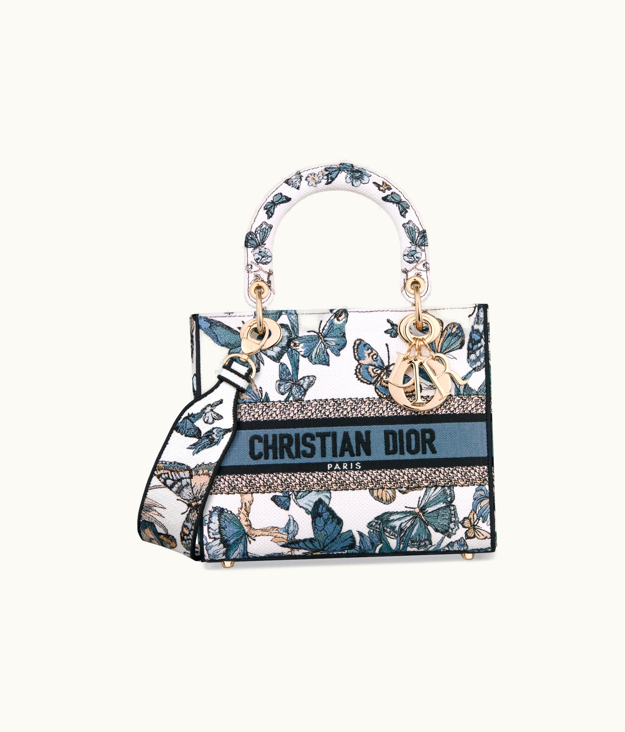 Dior Dior Medium Lady D-Lite Bag - White And Pastel Midnight Blue Toile De Jouy Mexico Embroidery