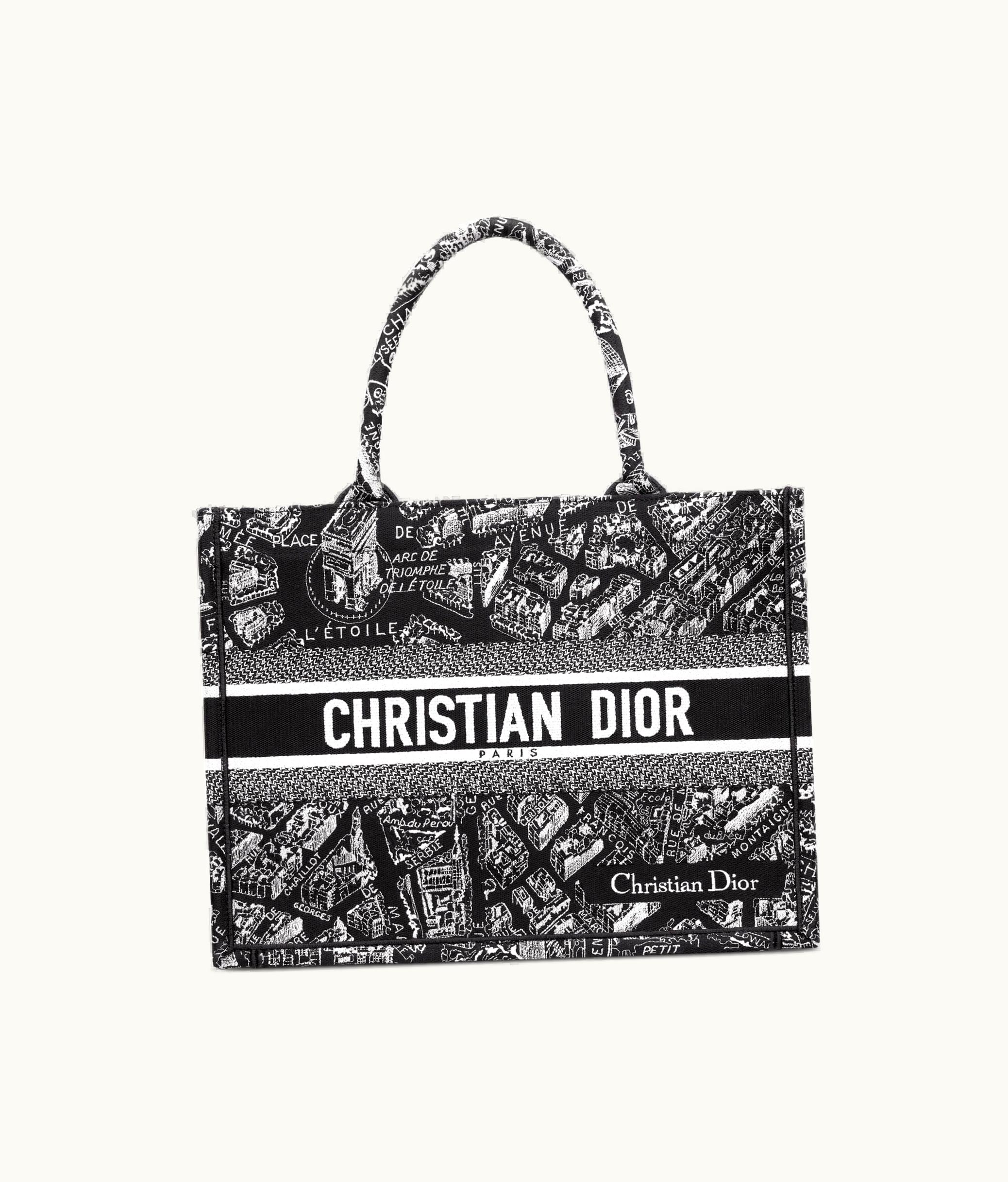 Dior Medium Dior Book Tote - Black And White Plan De Paris Embroidery (36 X 27.5 X 16.5 CM)