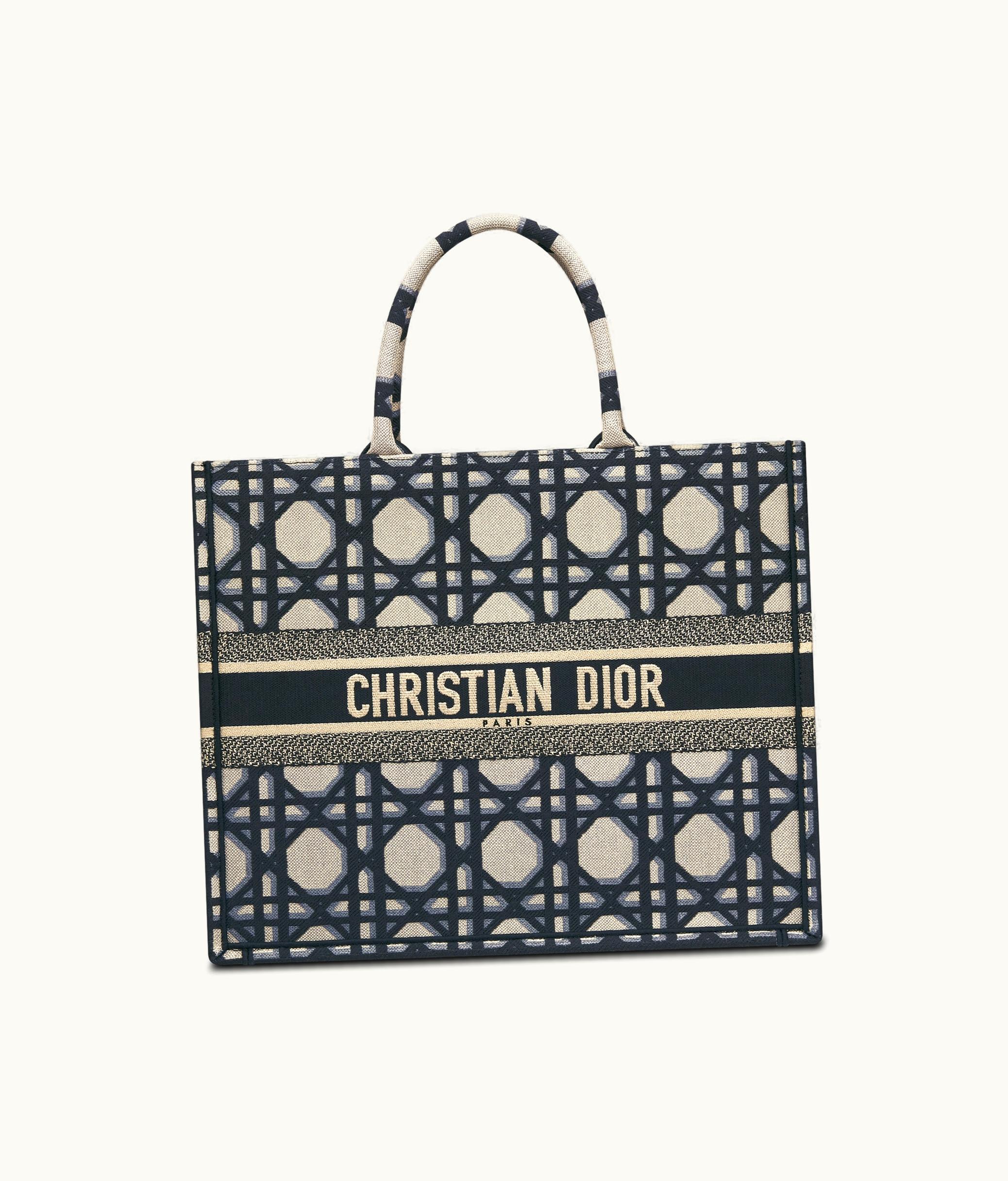 Dior Large Dior Book Tote - Beige And Blue Macrocannage Embroidery (42 X 35 X 18.5 CM)
