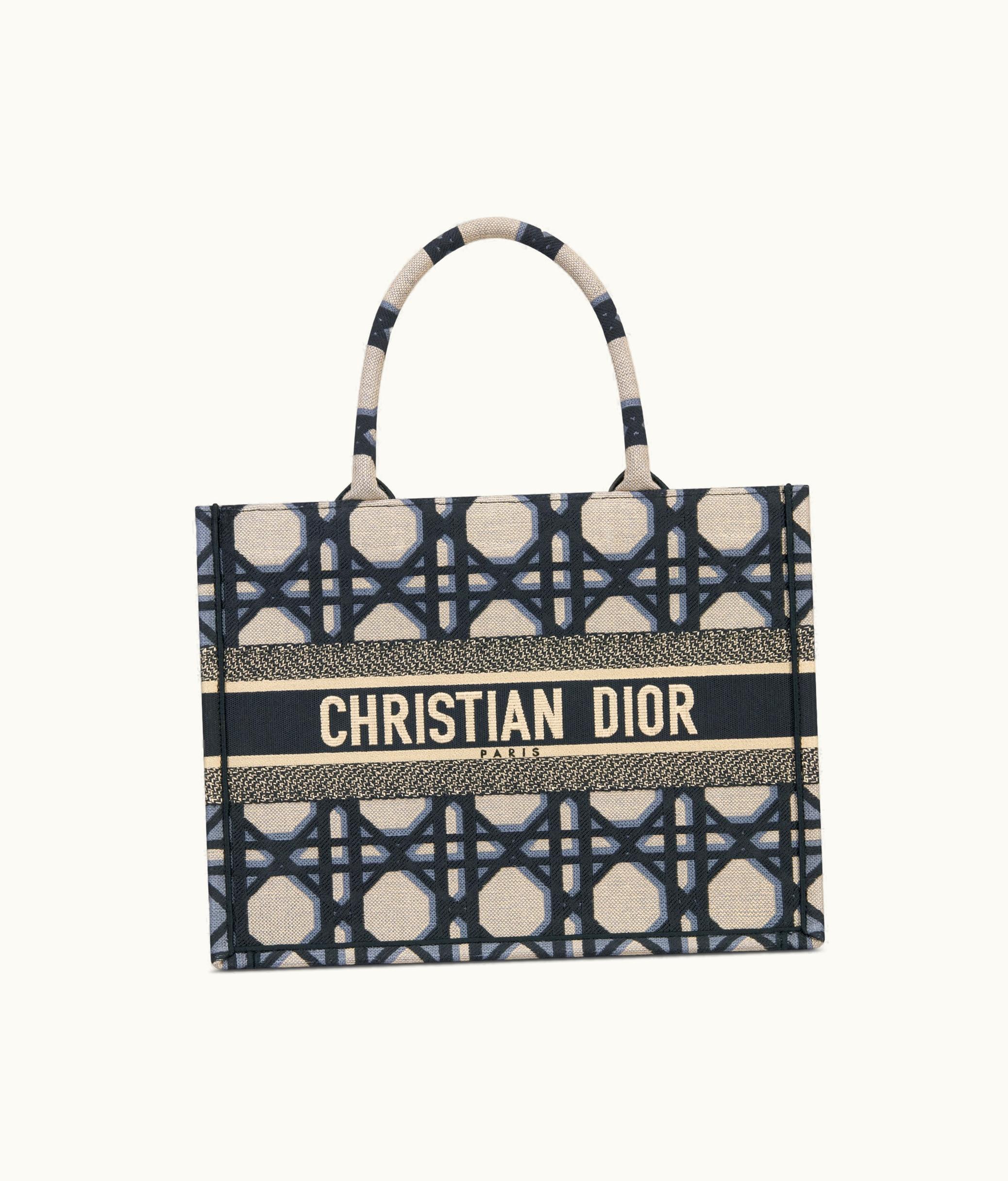Dior Medium Dior Book Tote - Beige And Blue Macrocannage Embroidery (36 X 27.5 X 16.5 CM)