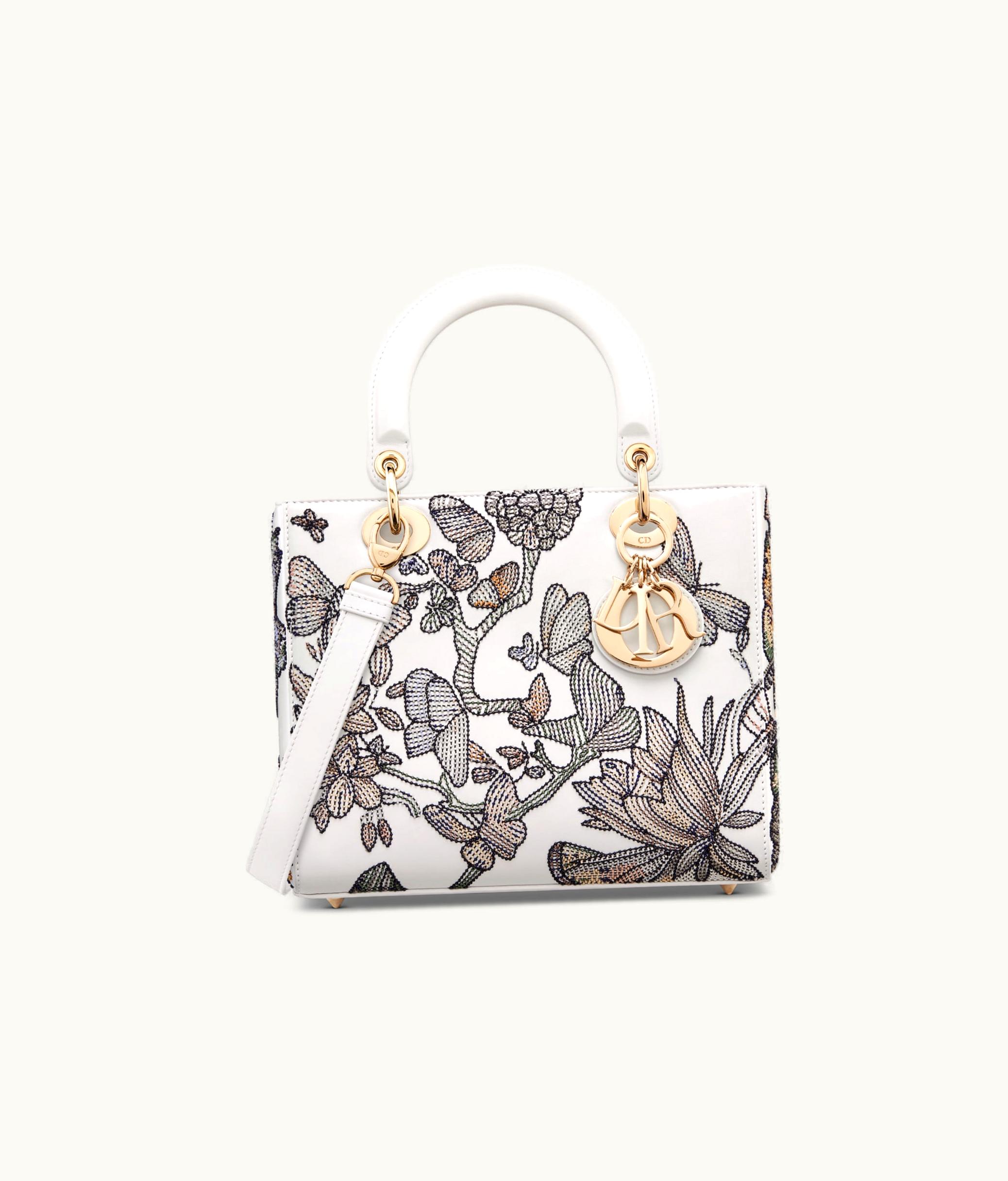 Dior Medium Lady Dior Bag - White Multicolor Calfskin With Microbead-Embroidered Toile De Jouy Mexico Motif