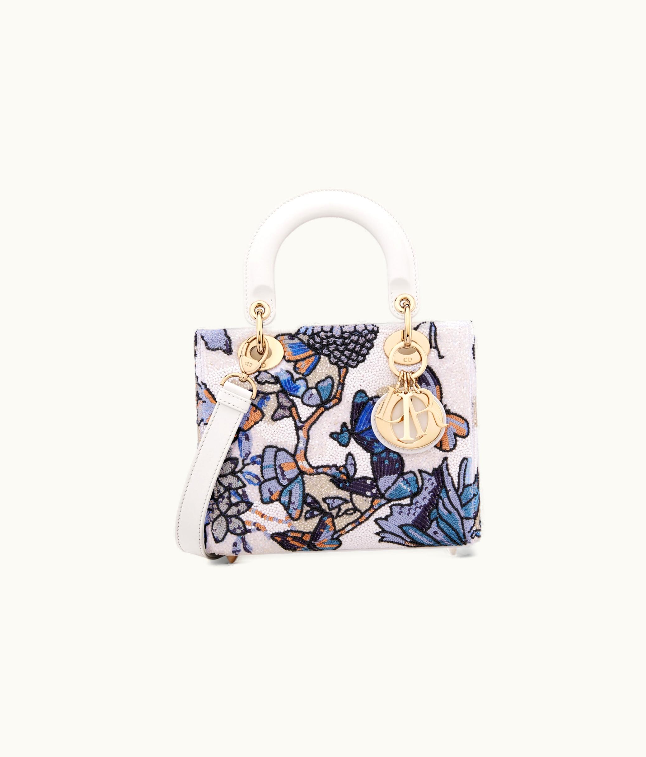 Dior Small Lady Dior Bag - White And Pastel Midnight Blue Toile De Jouy Mexico Strass Embroidery