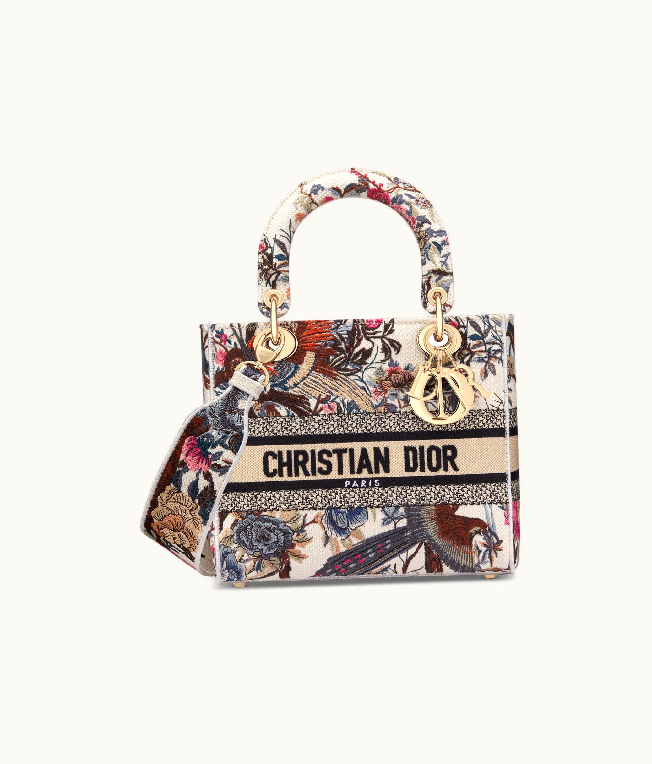 Dior Medium Lady D-Lite Bag - Latte Multicolor Dior Jardin d'Hiver Embroidery