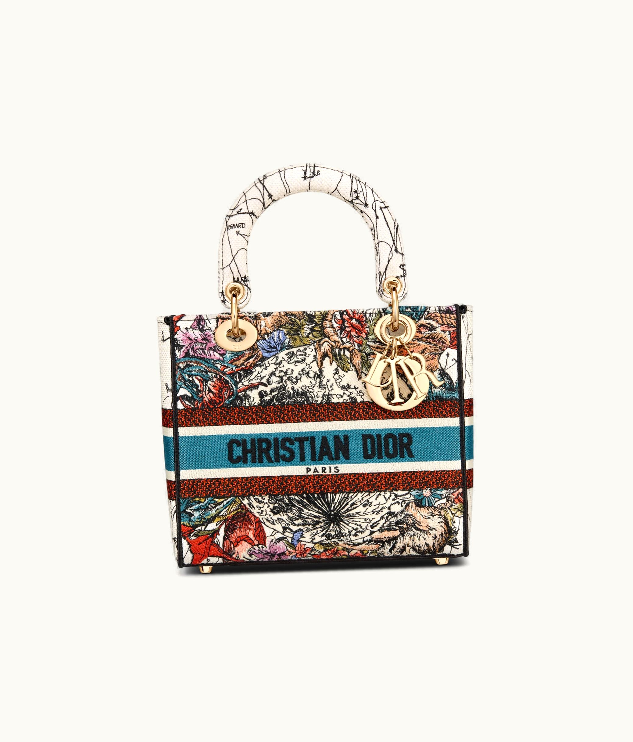 Dior Medium Lady D-Lite Bag - Latte Multicolor Dior Zodiac Embroidery