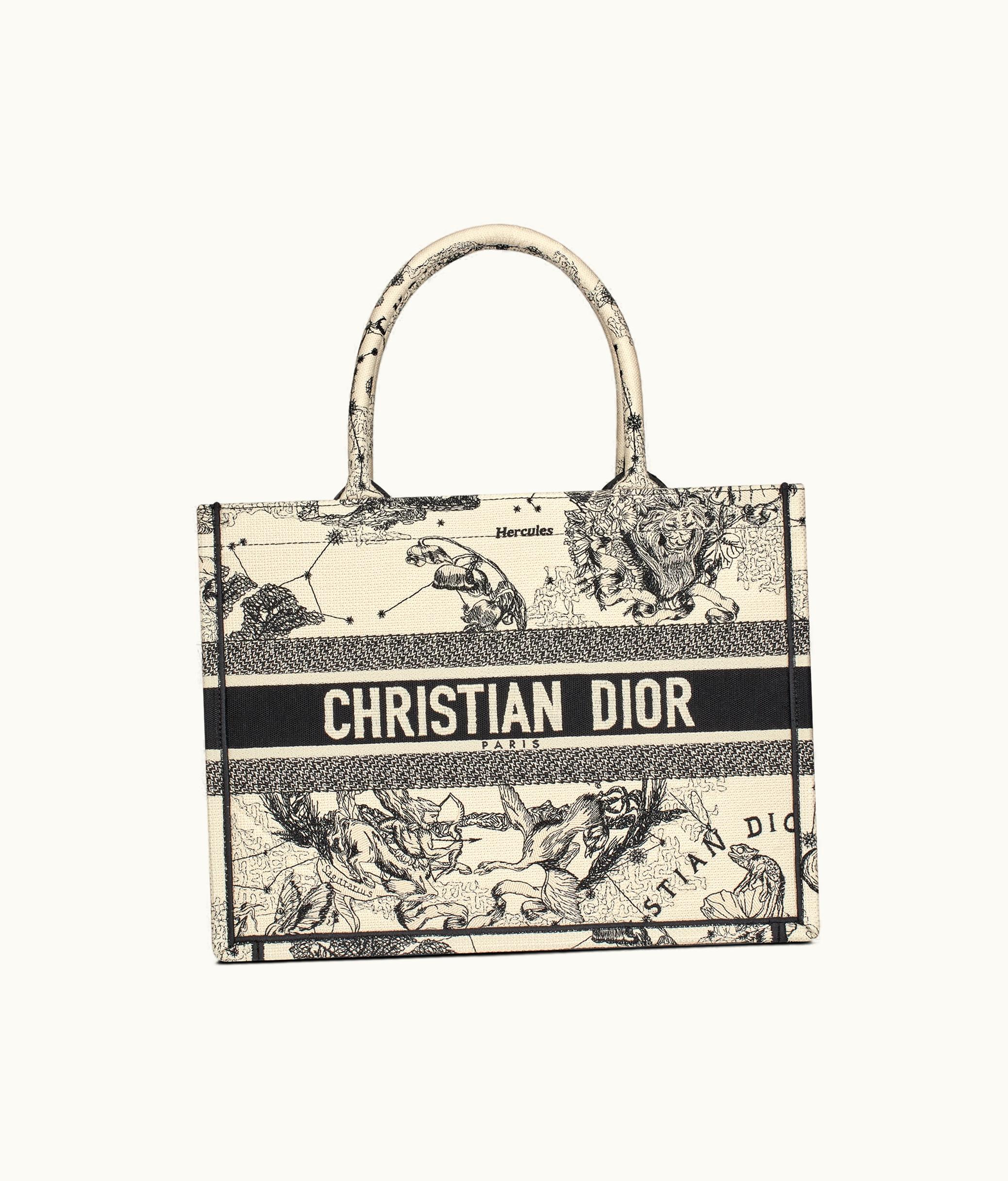 Dior Medium Dior Book Tote - Latte And Black Dior Zodiac Embroidery (36 X 27.5 X 16.5 CM)