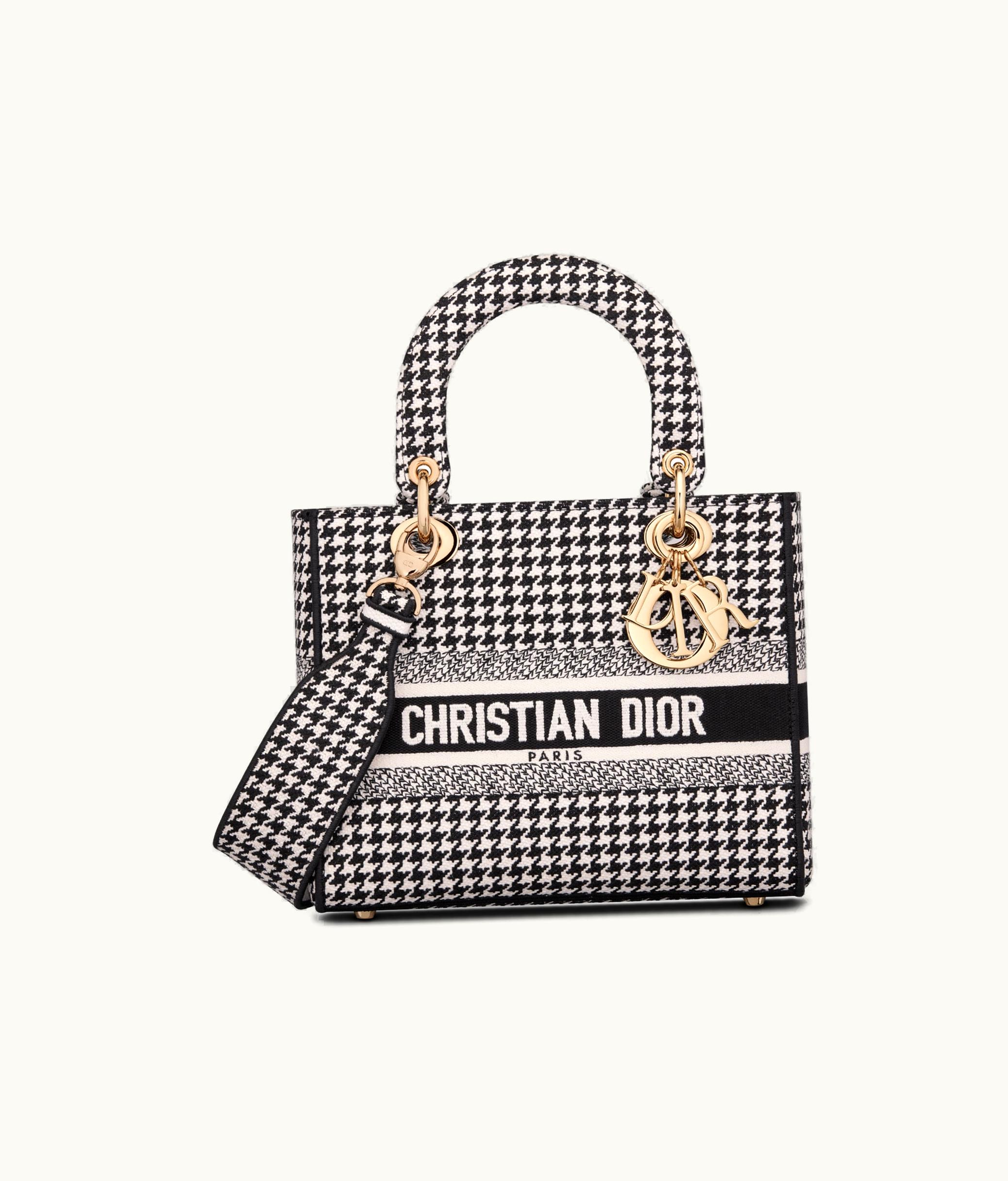 Dior Dior Medium Lady D-Lite Bag - Black And White Houndstooth Embroidery