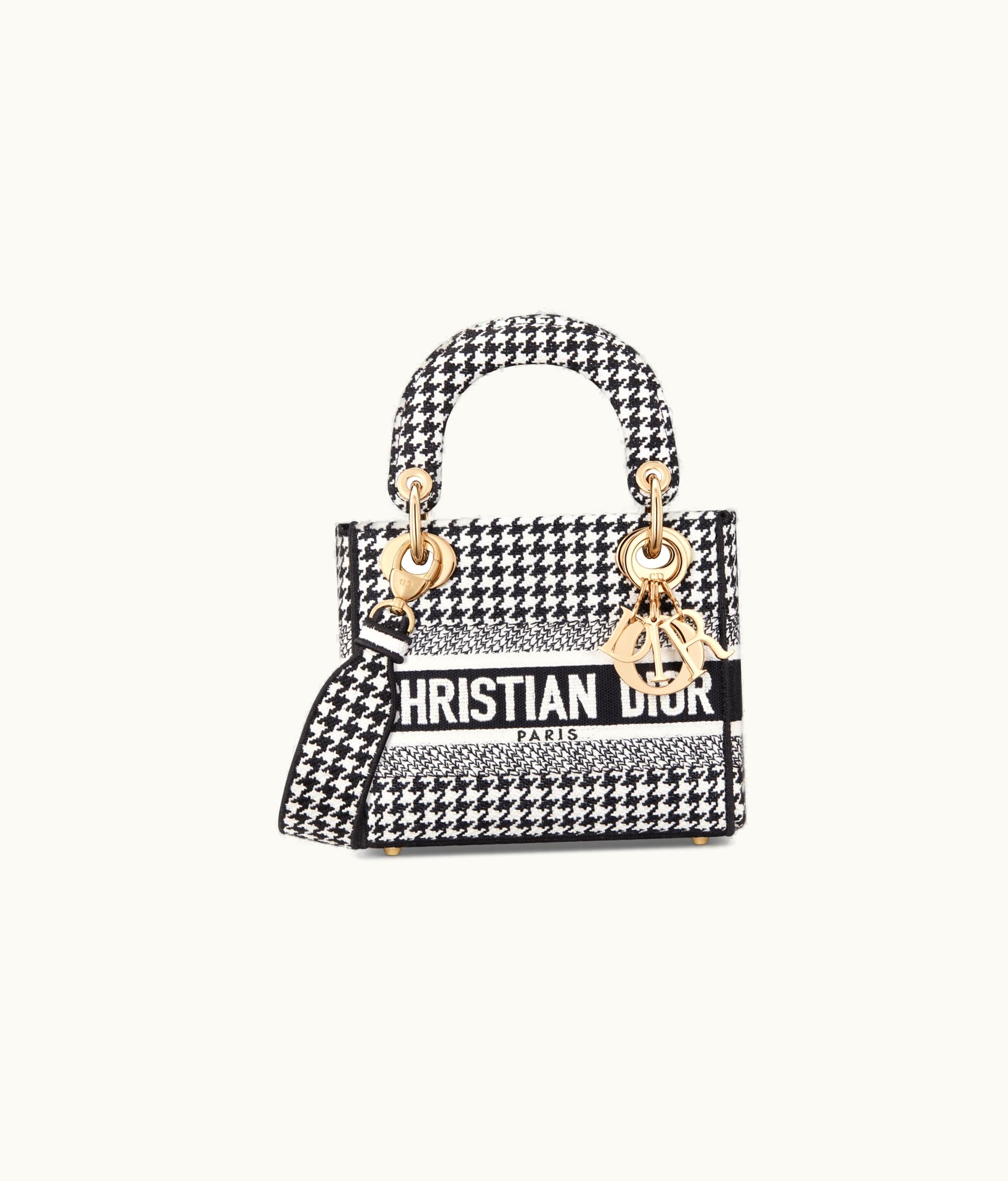 Dior Dior Mini Lady D-Lite Bag - Black And White Houndstooth Embroidery