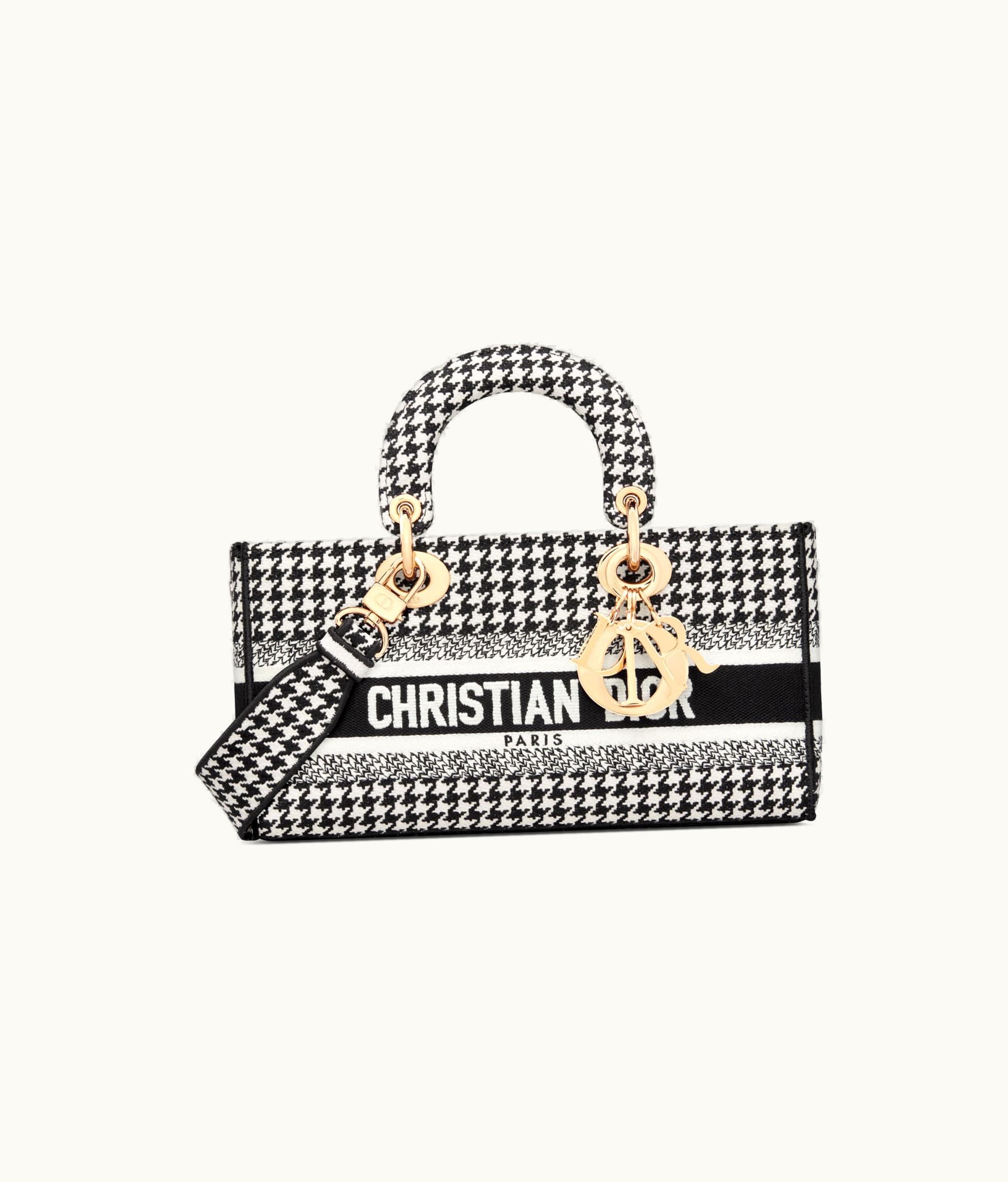 Dior Dior Medium Lady D-Joy Bag - Black And White Houndstooth Embroidery