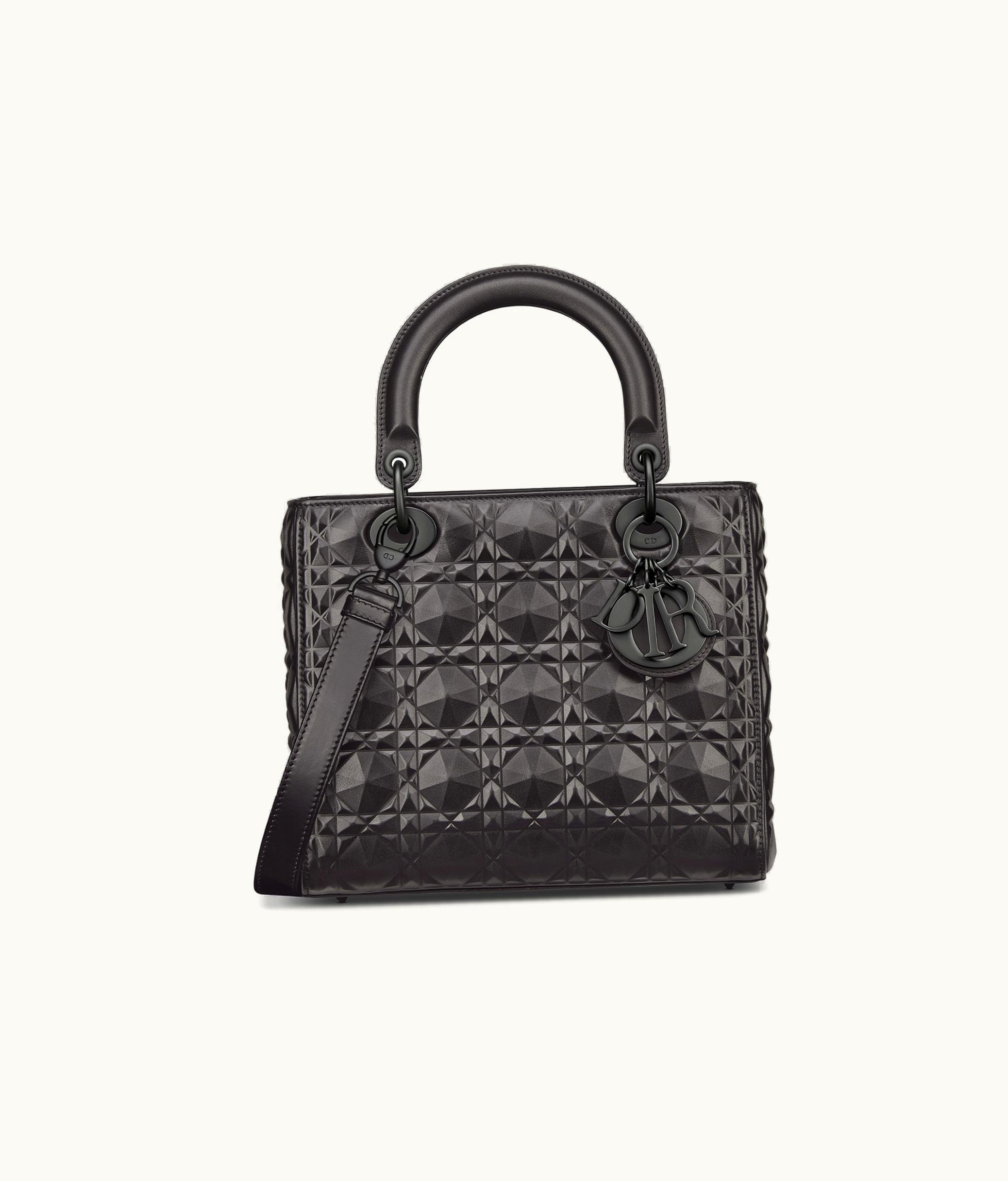 Dior Medium Lady Dior Bag - Black Cannage Calfskin With Diamond Motif