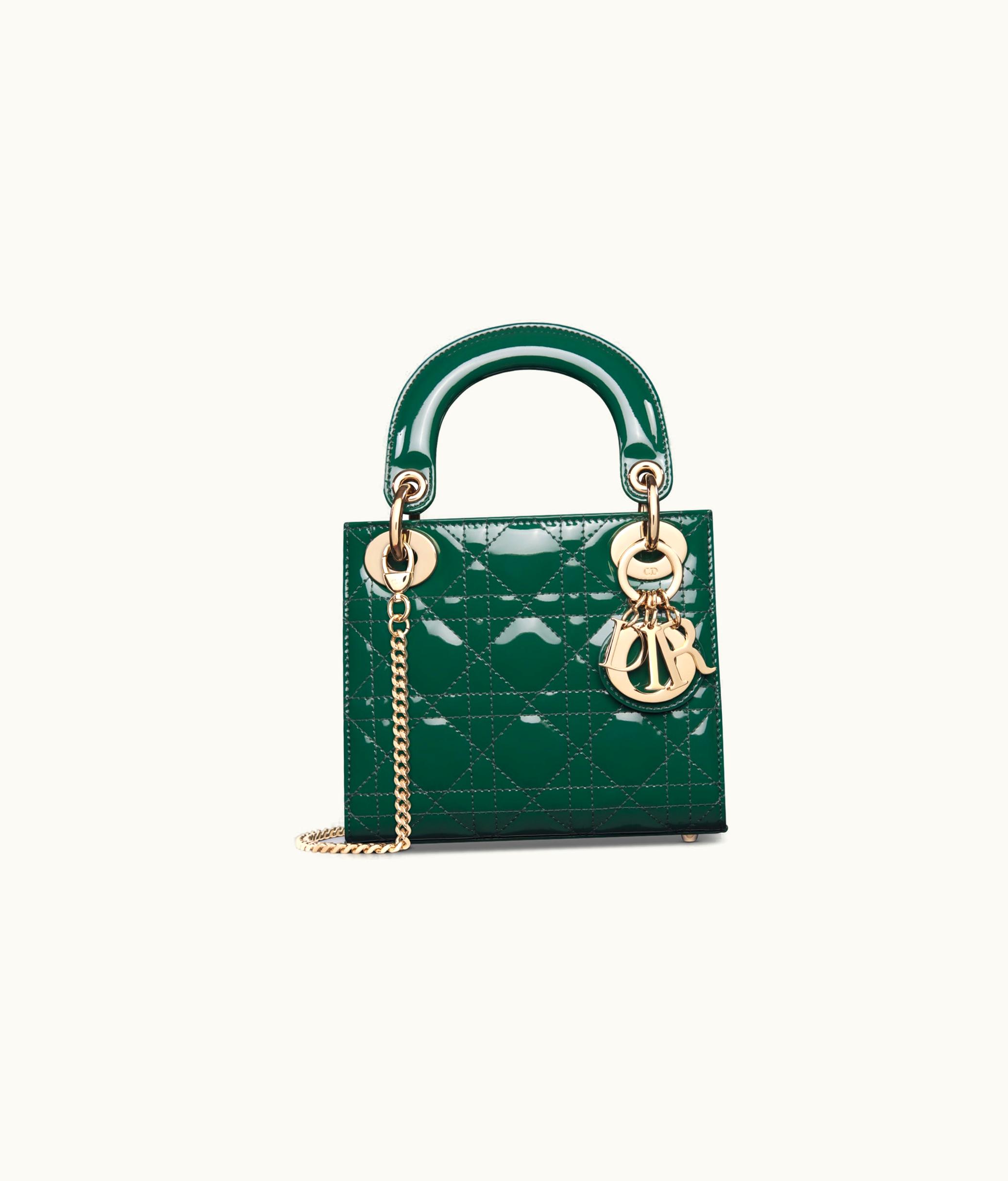 Dior Mini Lady Dior Bag - Pine Green Patent Cannage Calfskin