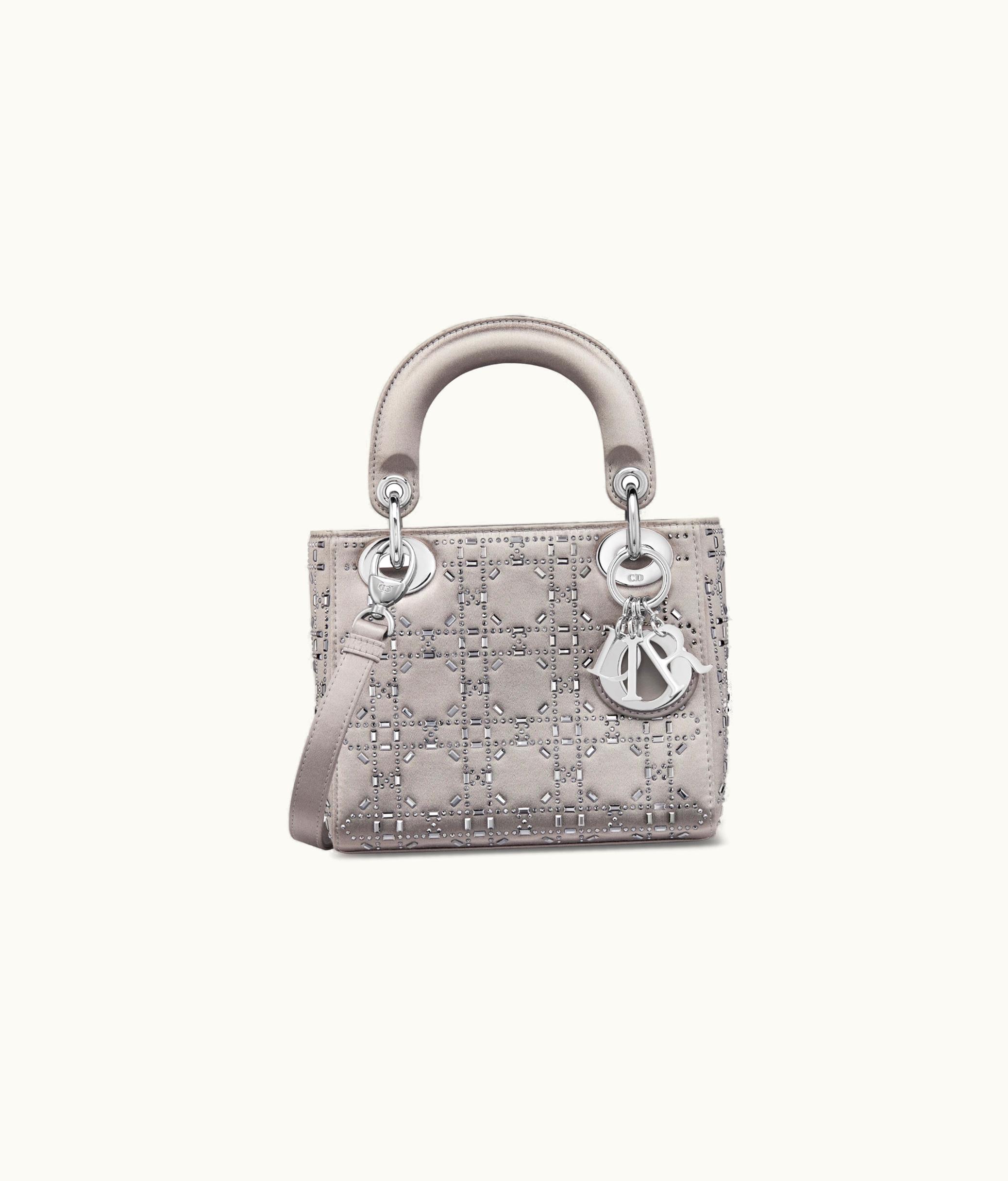 Dior Mini Lady Dior Bag - Gray Strass Cannage Satin