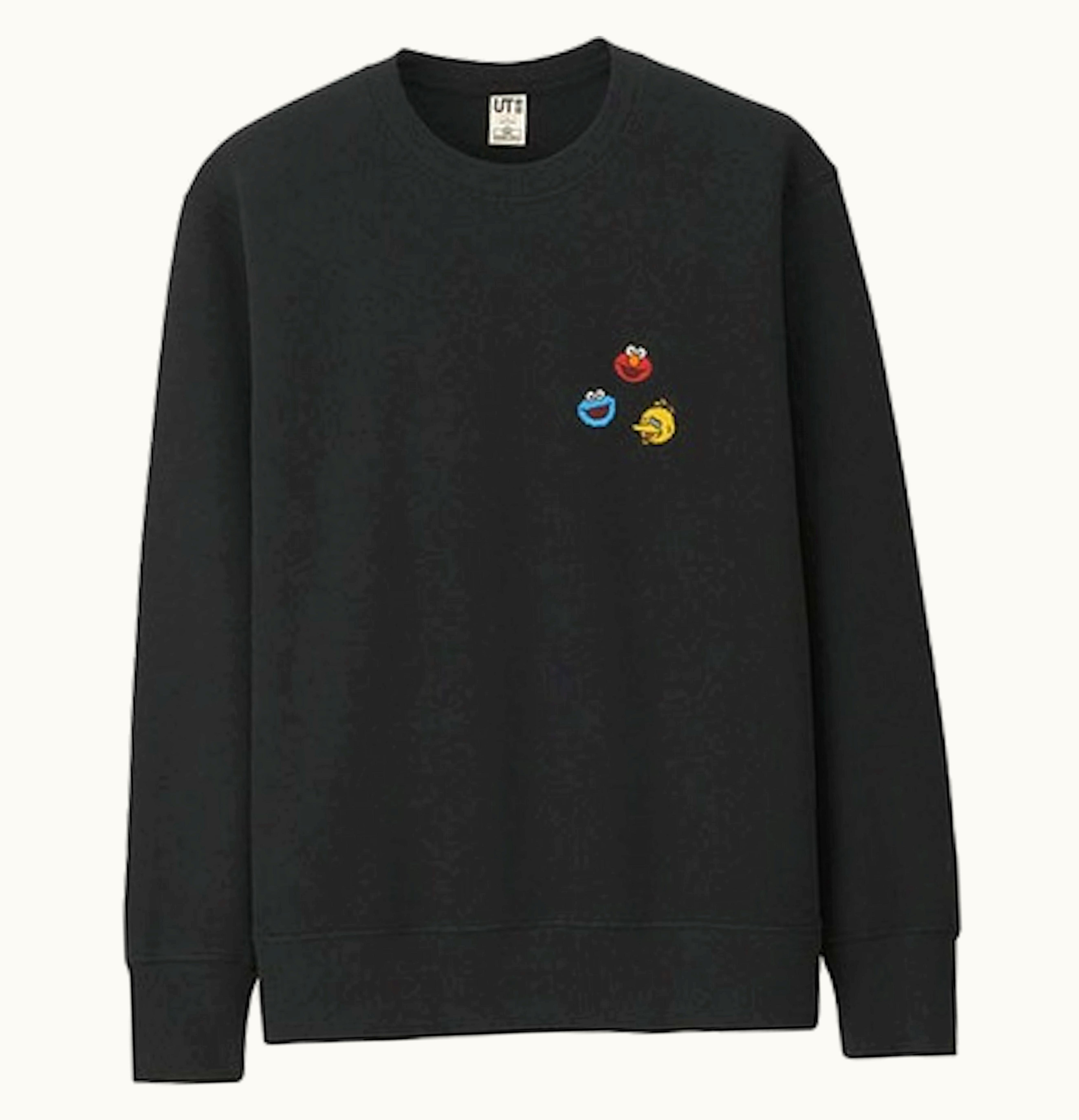 KAWS KAWS x Uniqlo x Sesame Street Elmo Cookie Monster Big Bird Heads Sweatshirt Japanese Sizing Black
