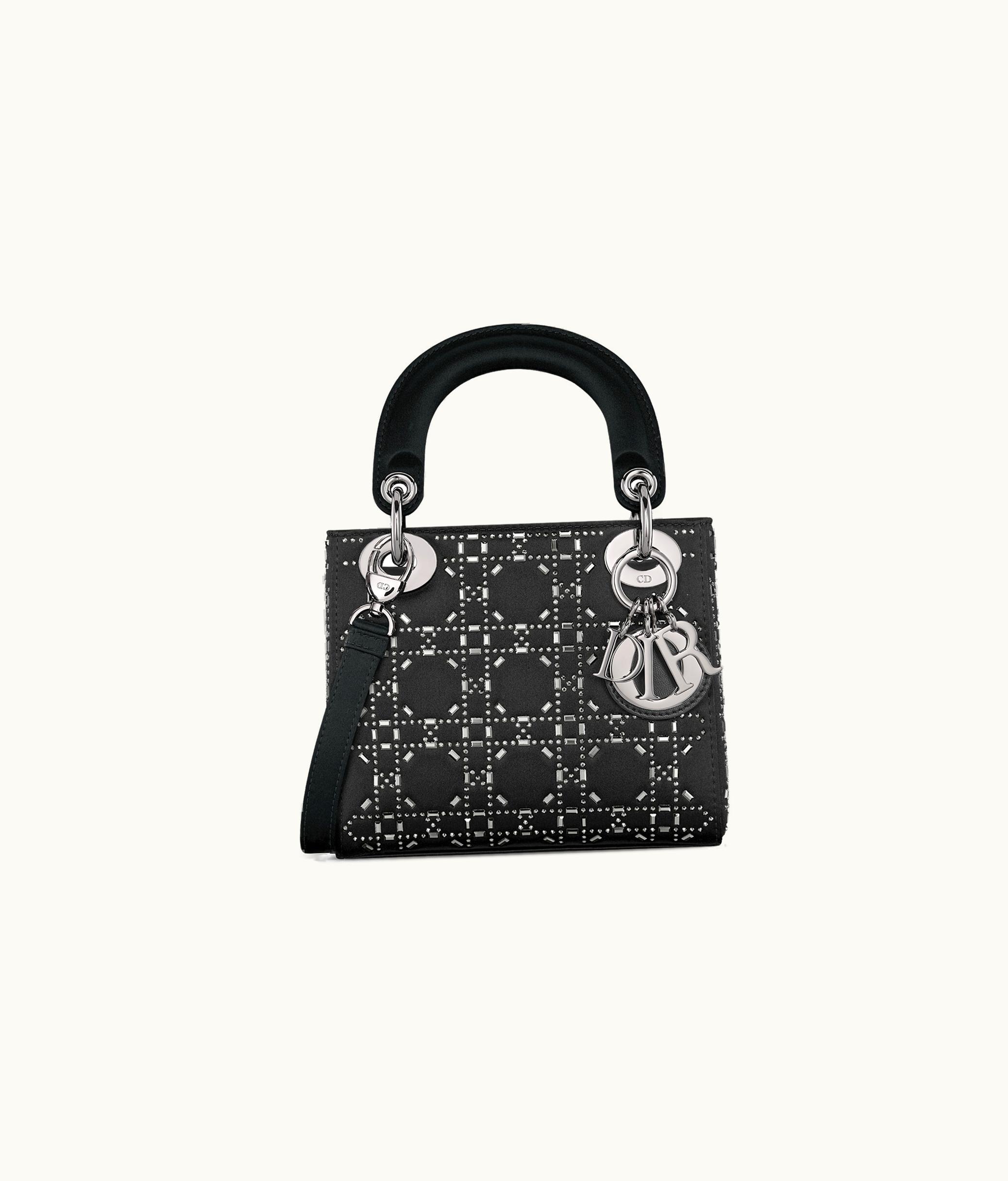 Dior Mini Lady Dior Bag - Black Strass Cannage Satin