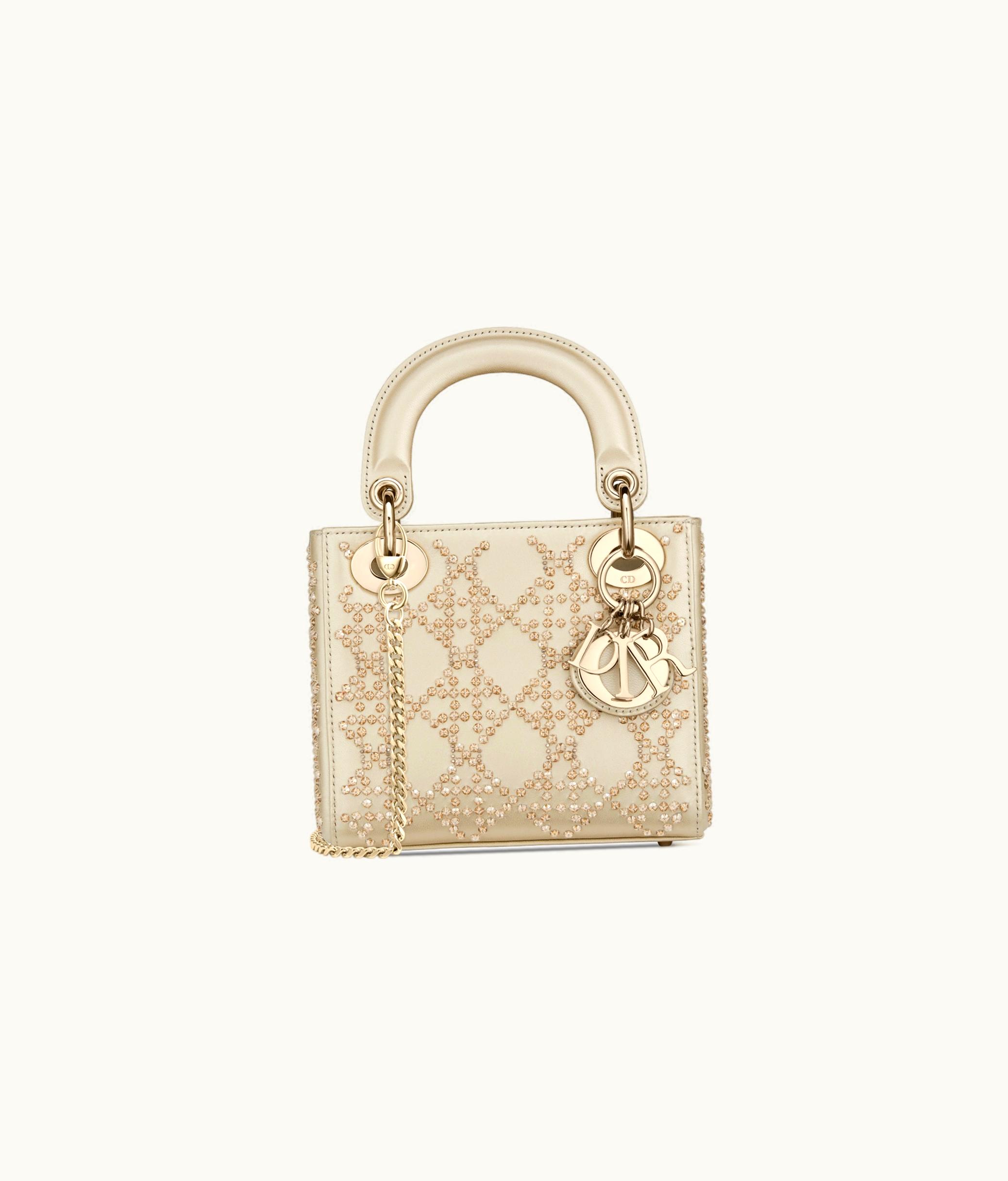 Dior Mini Lady Dior Bag - Platinum Metallic Cannage Lambskin With Beaded Embroidery
