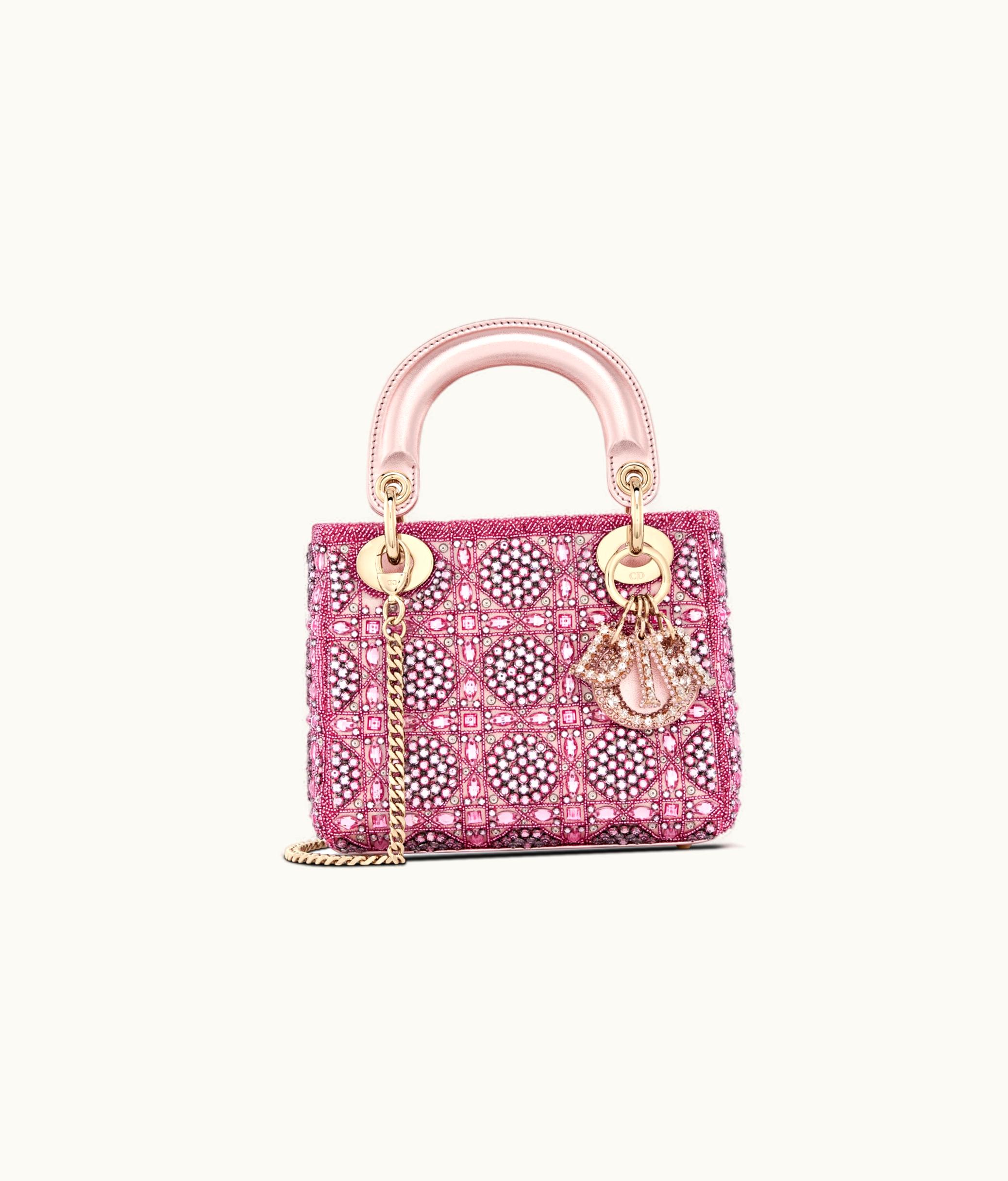 Dior Mini Lady Dior Bag - Metallic Calfskin And Satin With Rose Des Vents Resin Pearl Embroidery