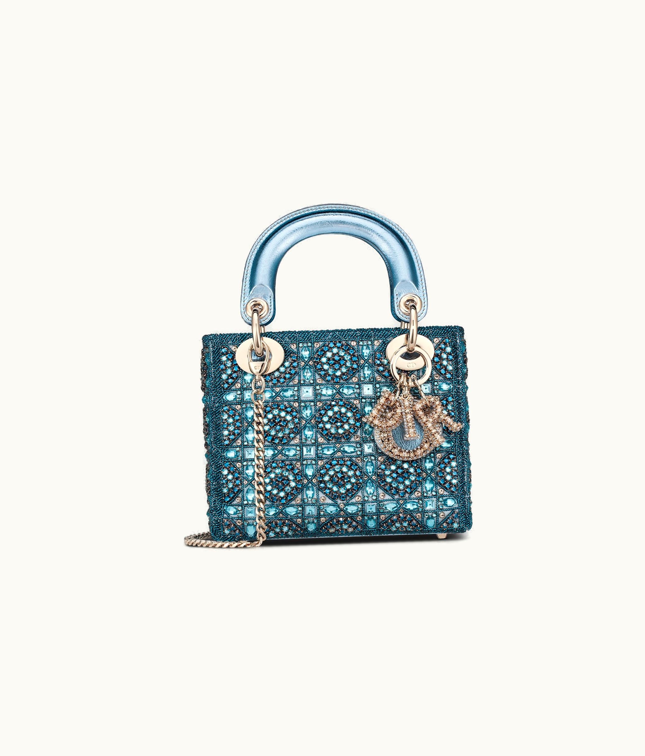 Dior Mini Lady Dior Bag - Metallic Calfskin And Satin With Celestial Blue Bead Embroidery