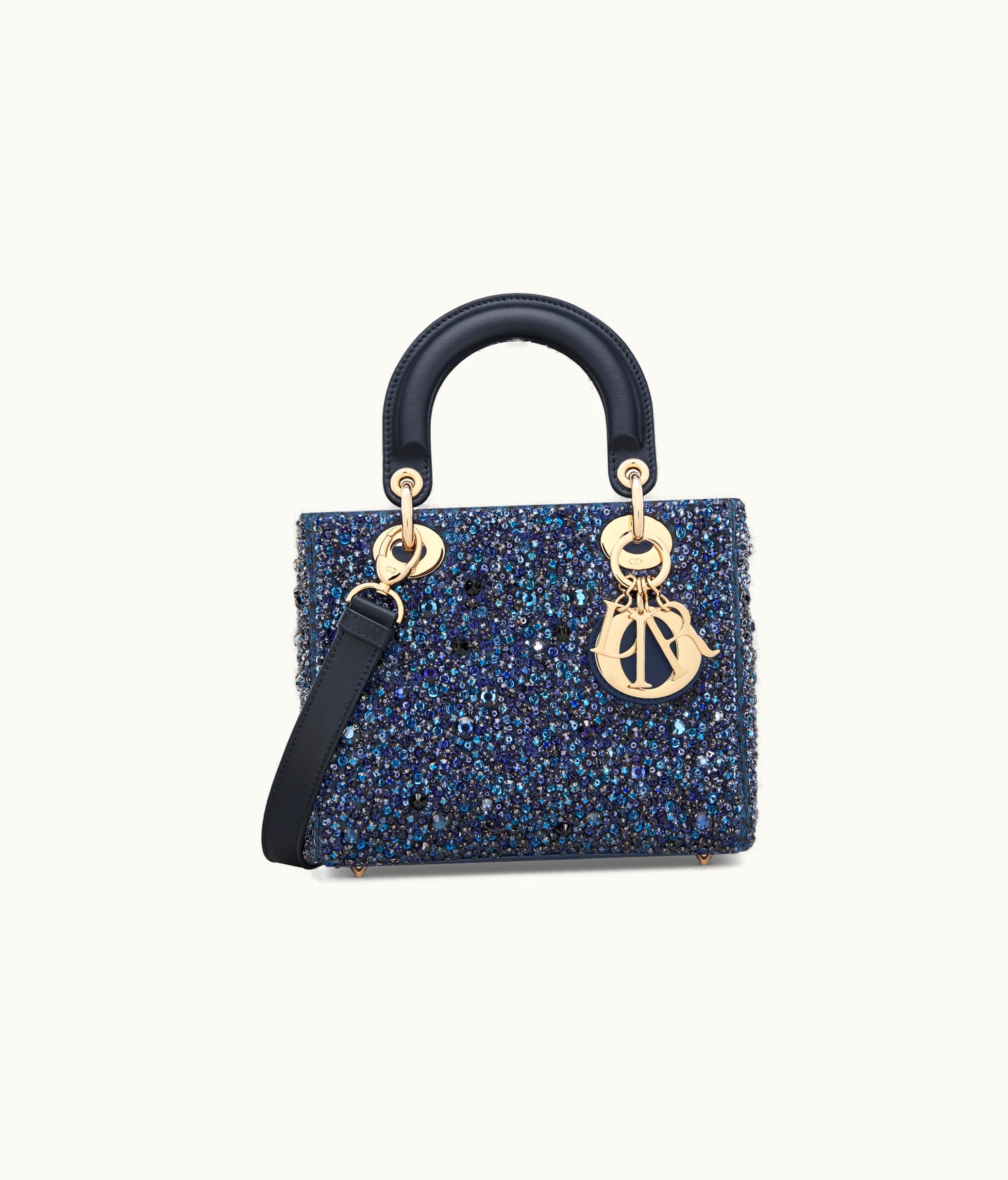Dior Small Lady Dior Bag - Blue Strass-Embroidered Satin