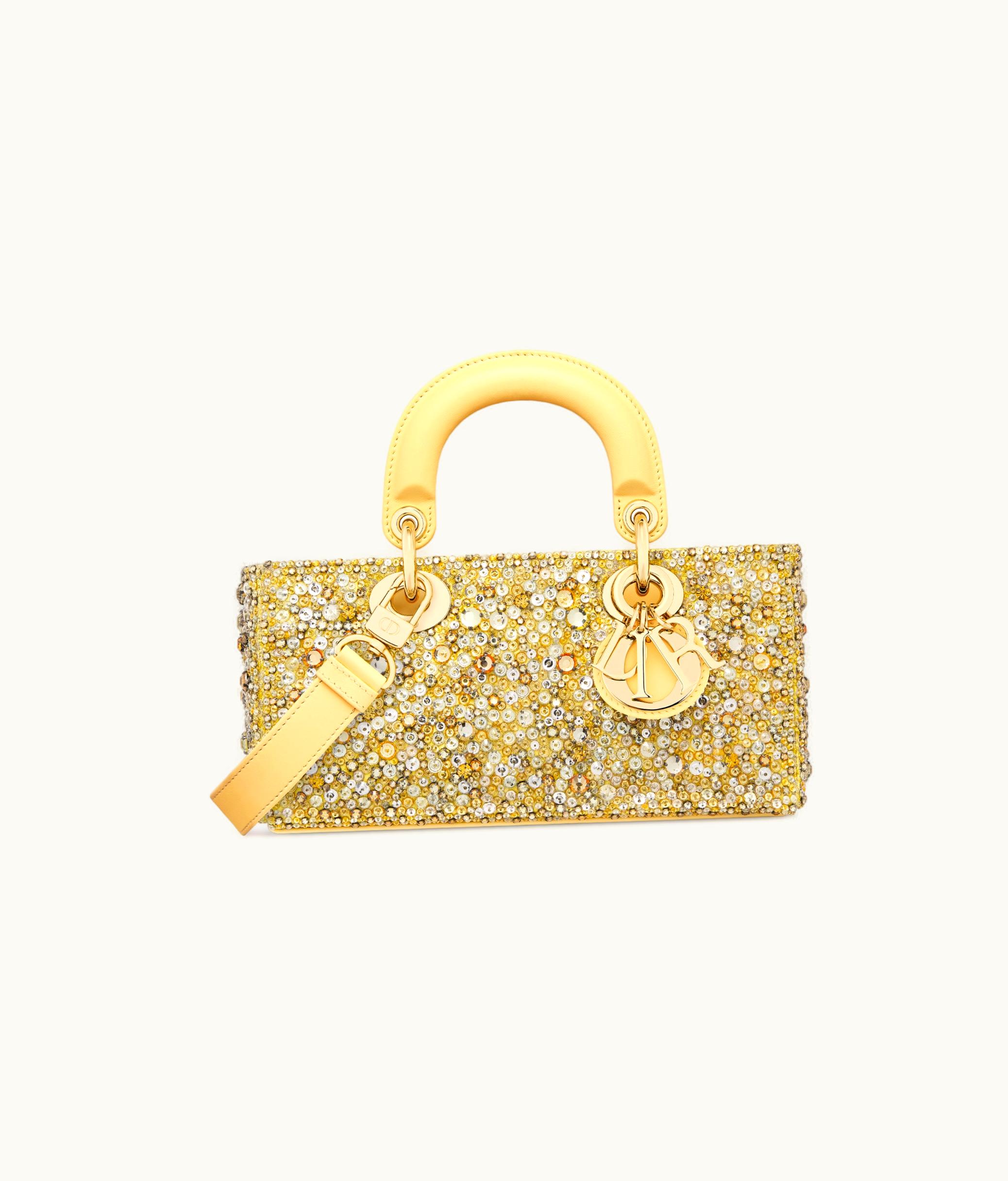 Dior Dior Small Lady D-Joy Bag - Pastel Yellow Strass-Embroidered Satin